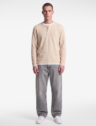 Pamuklu Uzun Kollu Pike Kumaş Düğmeli Henley Yaka Sweatshirt