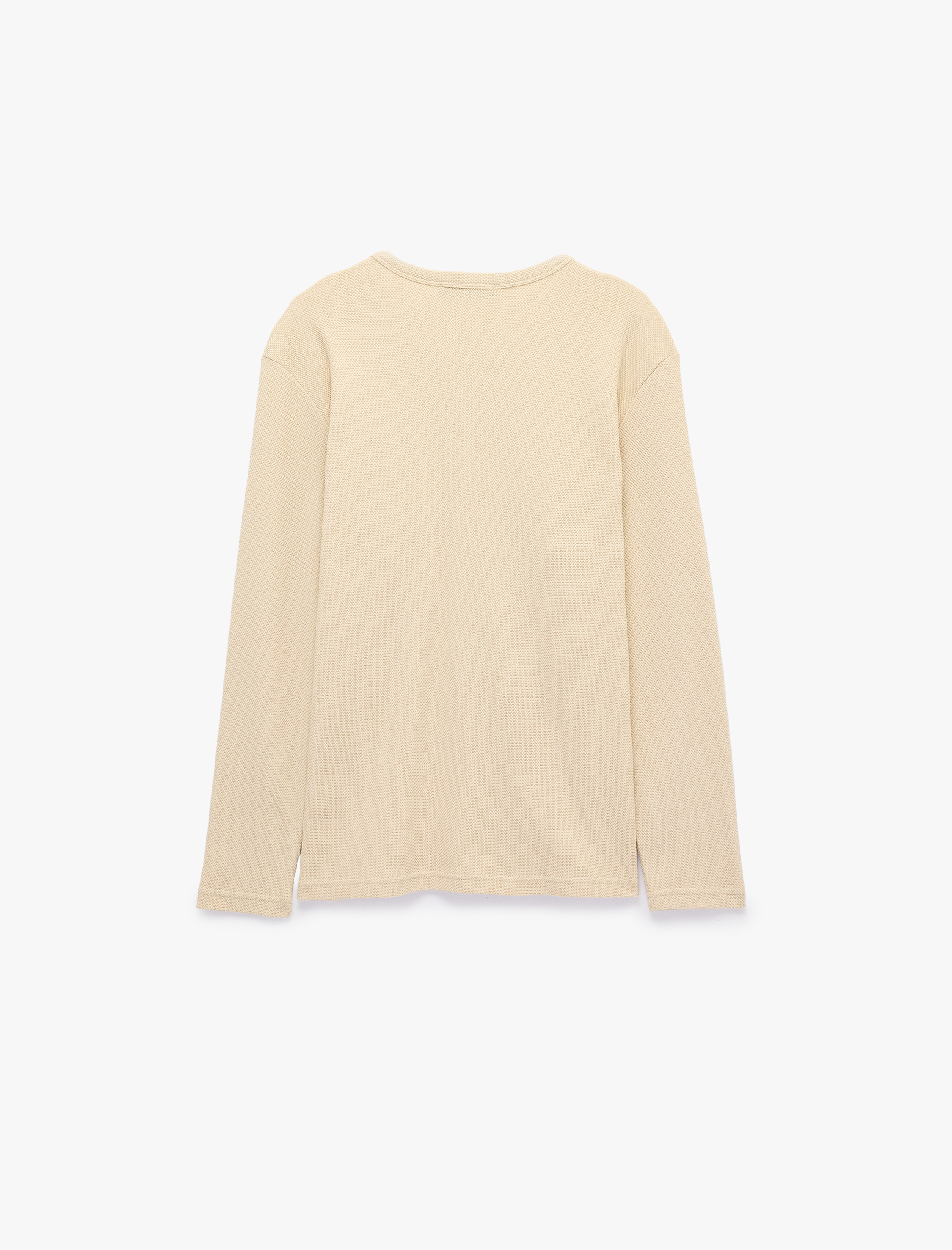   Pamuklu Uzun Kollu Pike Kumaş Düğmeli Henley Yaka Sweatshirt