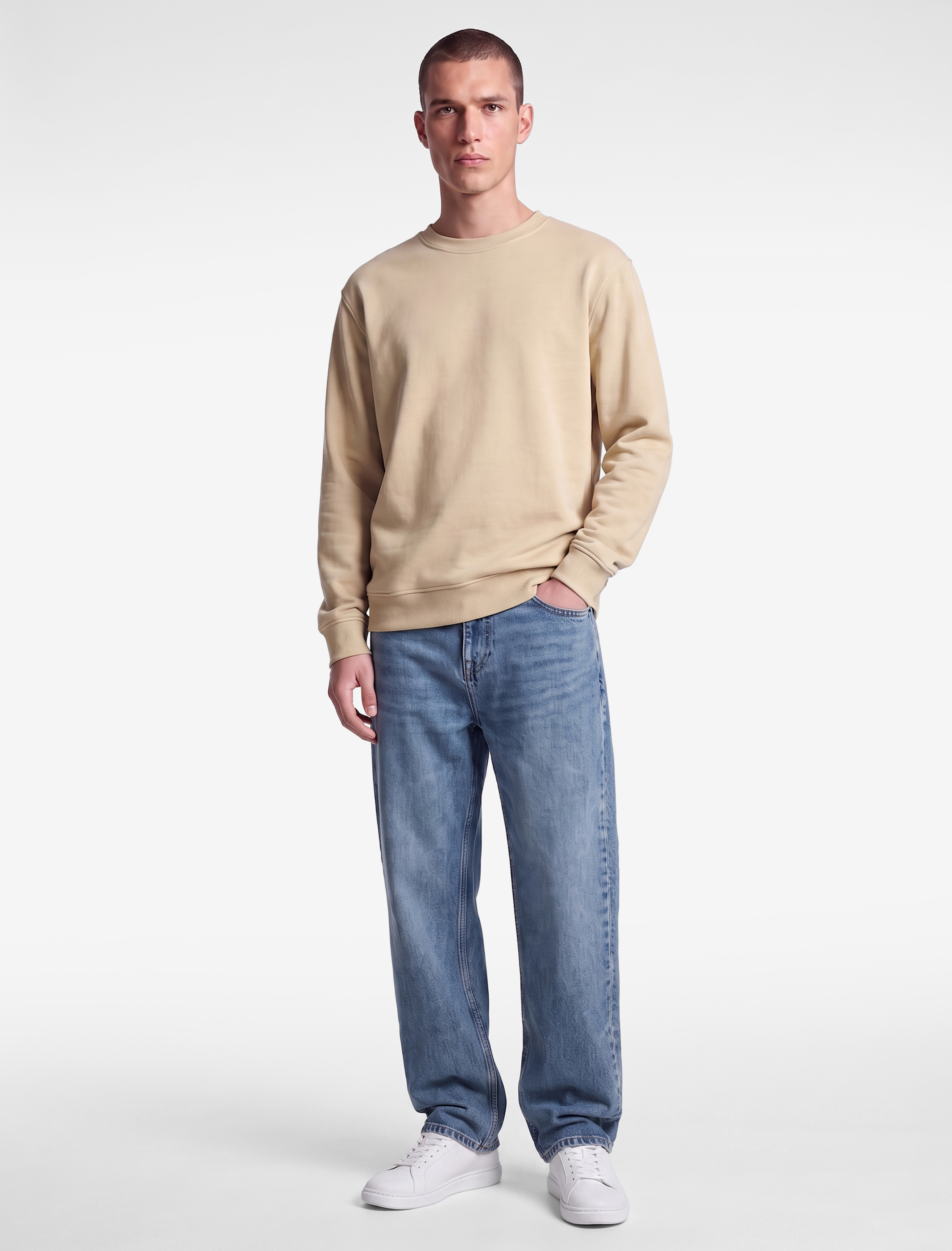   Pamuklu Uzun Kollu Şardonlu Bisiklet Yaka Erkek Basic Sweatshirt