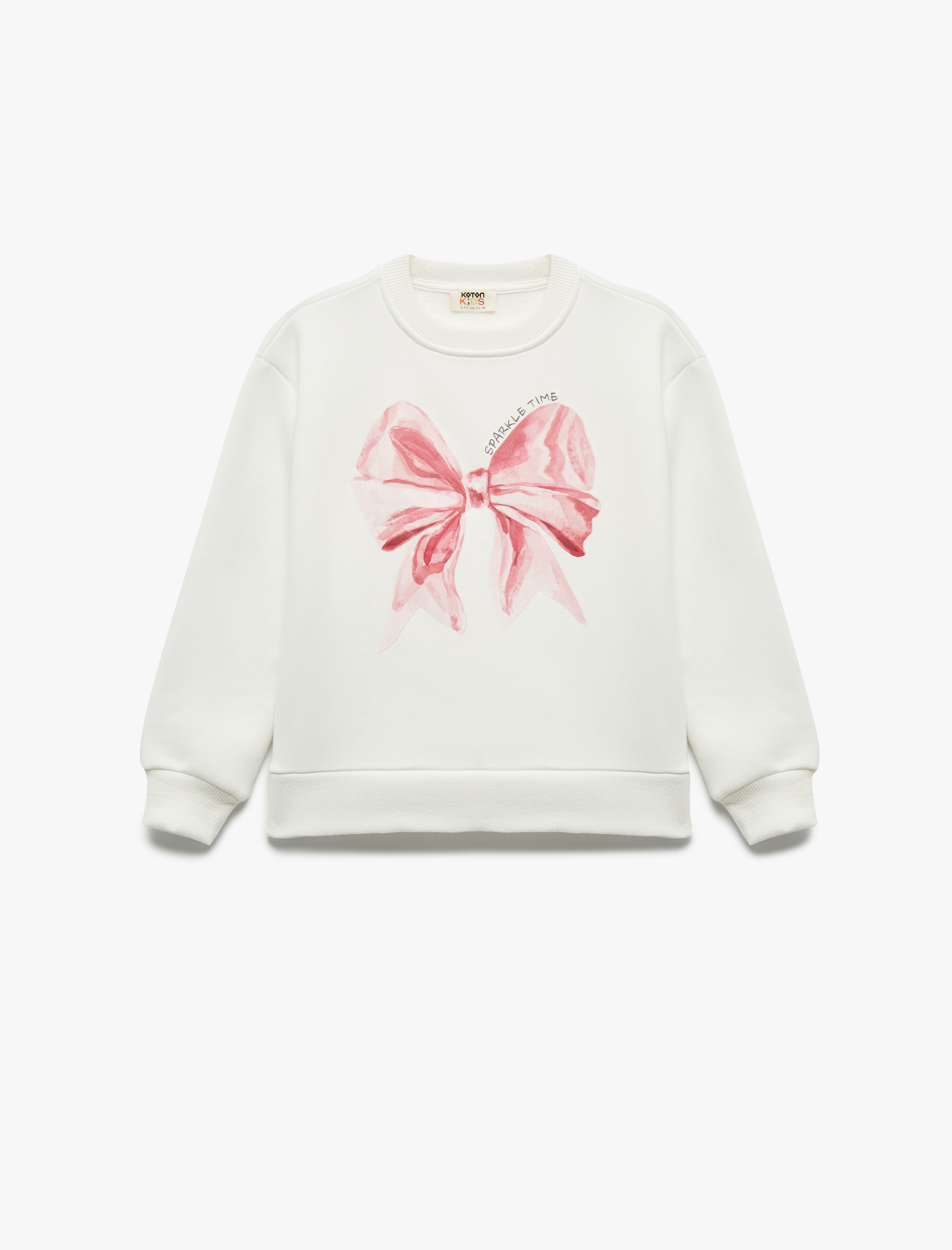  Kız Çocuk Uzun Kollu Bisiklet Yaka Şardonlu Fiyonk Baskılı Sweatshirt
