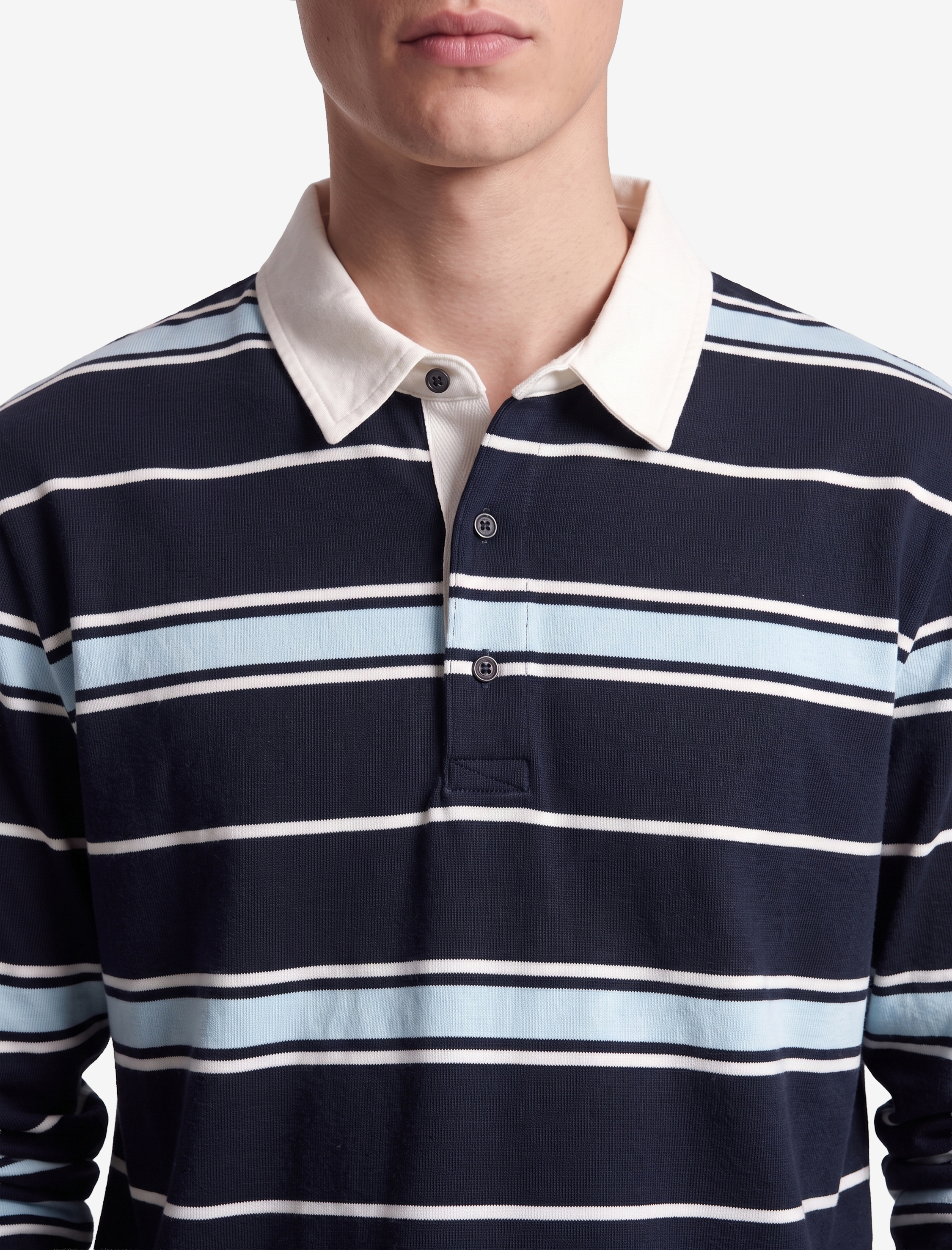   Düğmeli Polo Yaka Uzun Kollu Çizgili Sweatshirt