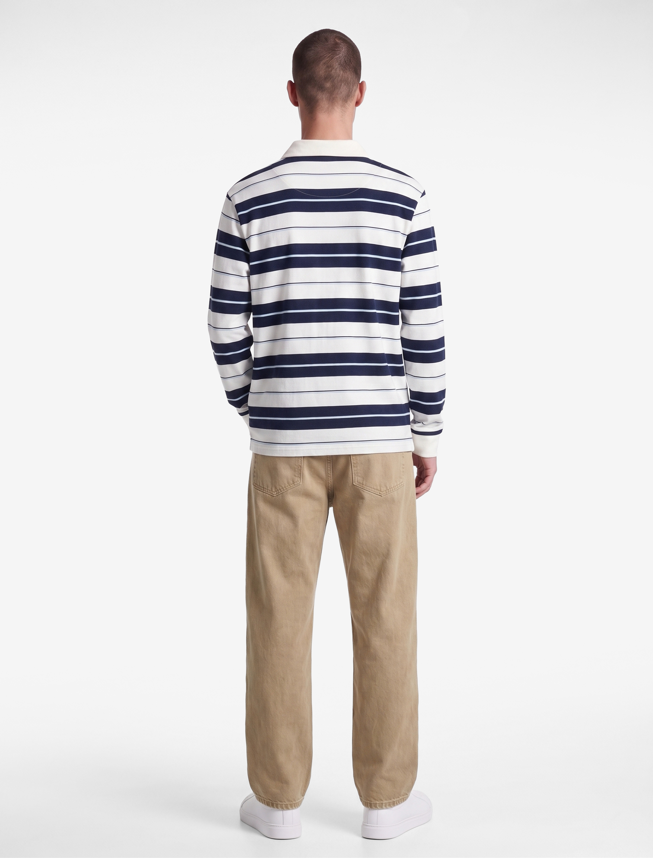   Polo Yaka Düğmeli Uzun Kollu Çizgili Sweatshirt