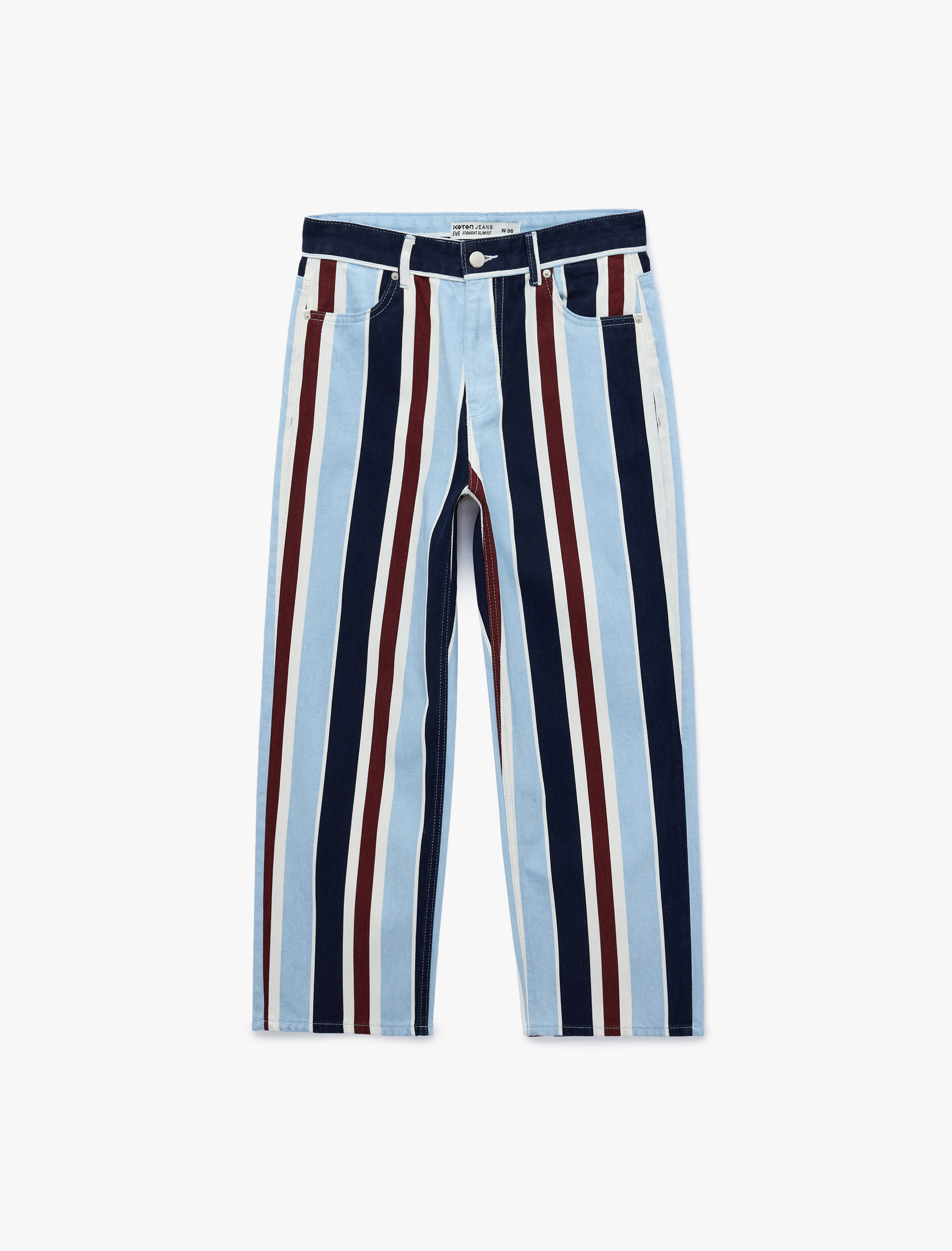   Çizgili Pamuklu Straight Denim Pantolon - Straight Jeans