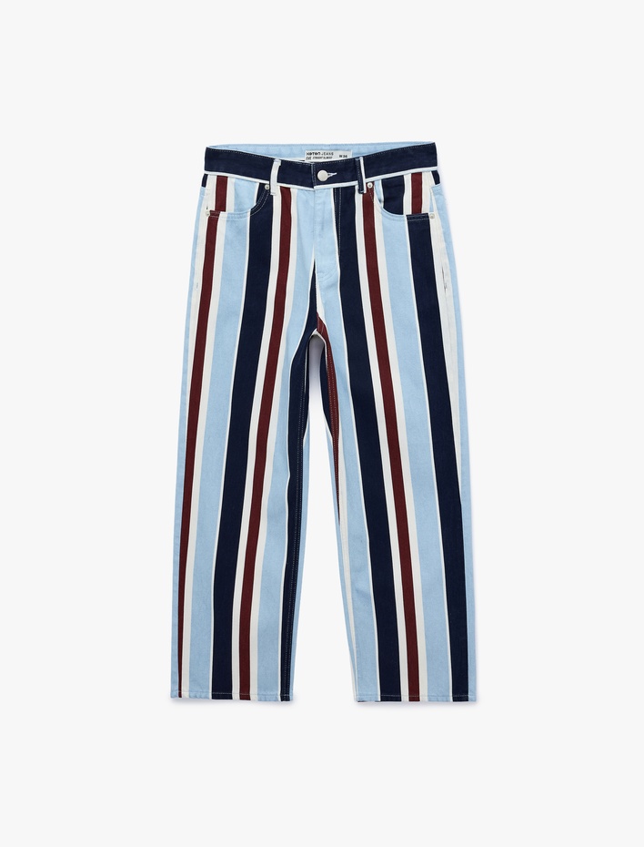  Çizgili Pamuklu Straight Denim Pantolon - Straight Jeans