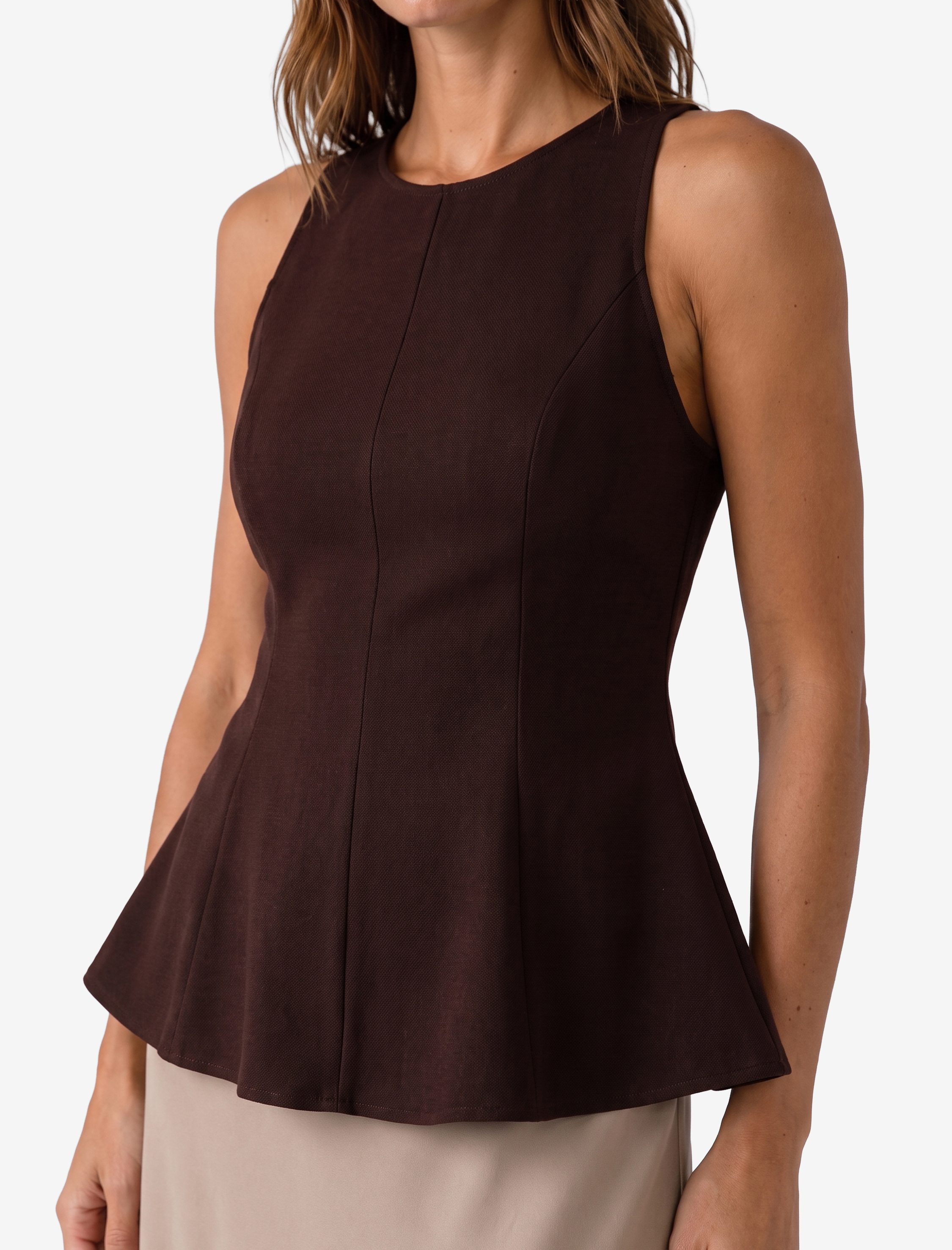   Slim Fit Bisiklet Yaka Kolsuz Peplum Bluz