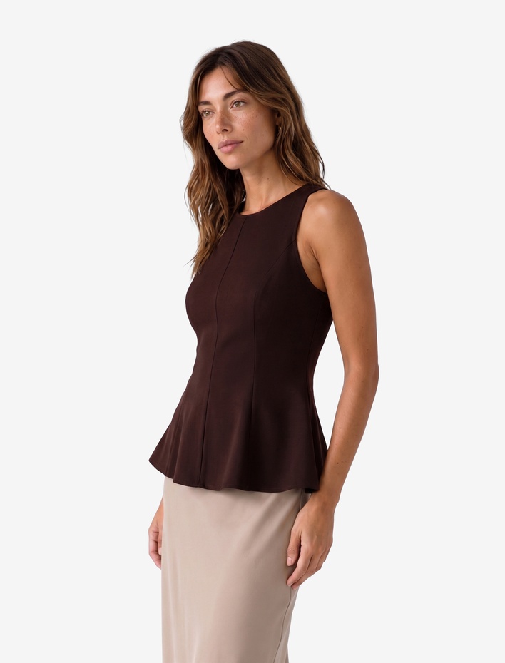  Slim Fit Bisiklet Yaka Kolsuz Peplum Bluz