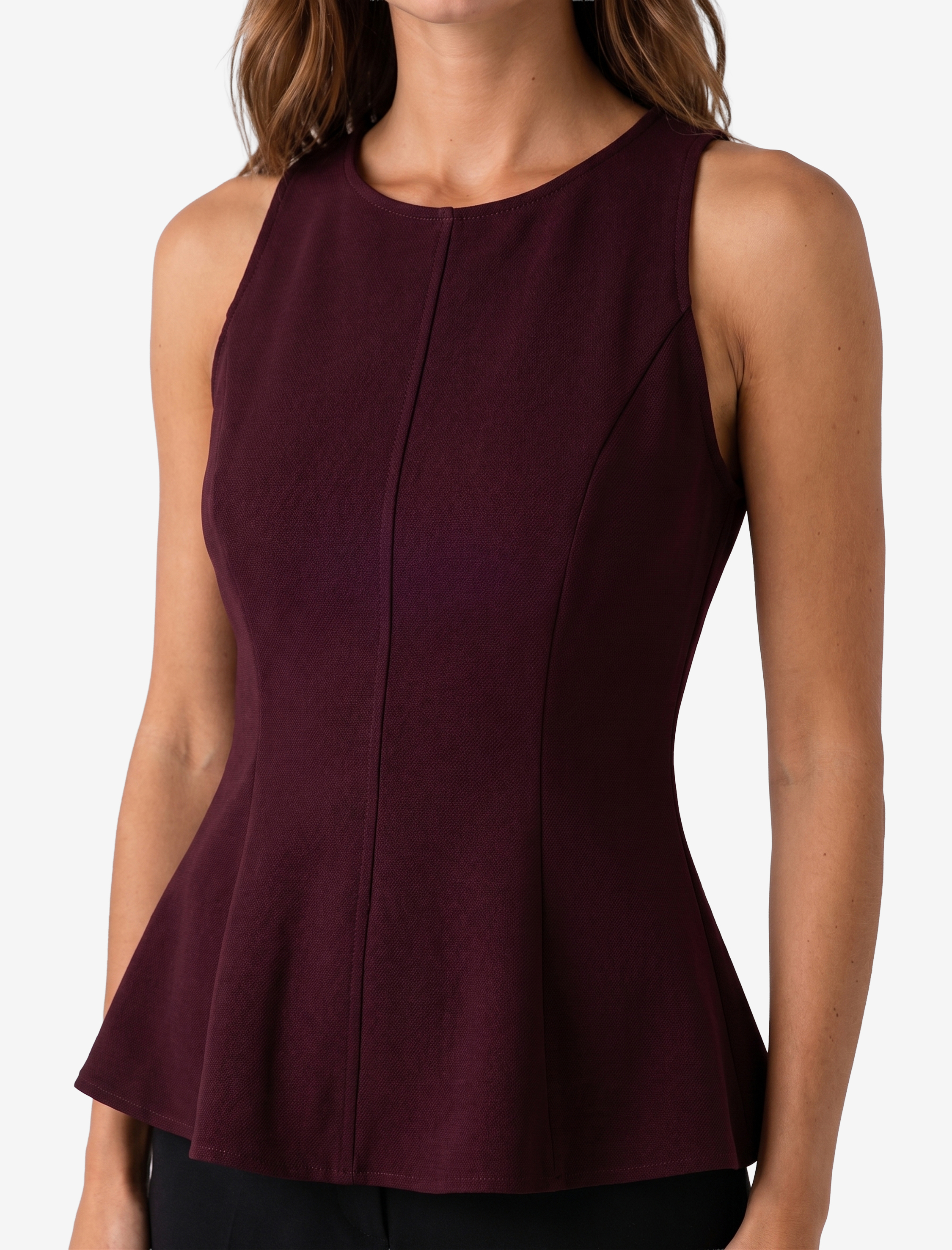   Slim Fit Bisiklet Yaka Kolsuz Peplum Bluz