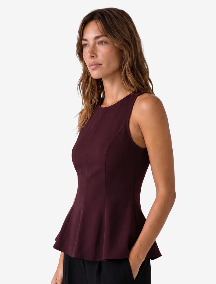  Slim Fit Bisiklet Yaka Kolsuz Peplum Bluz