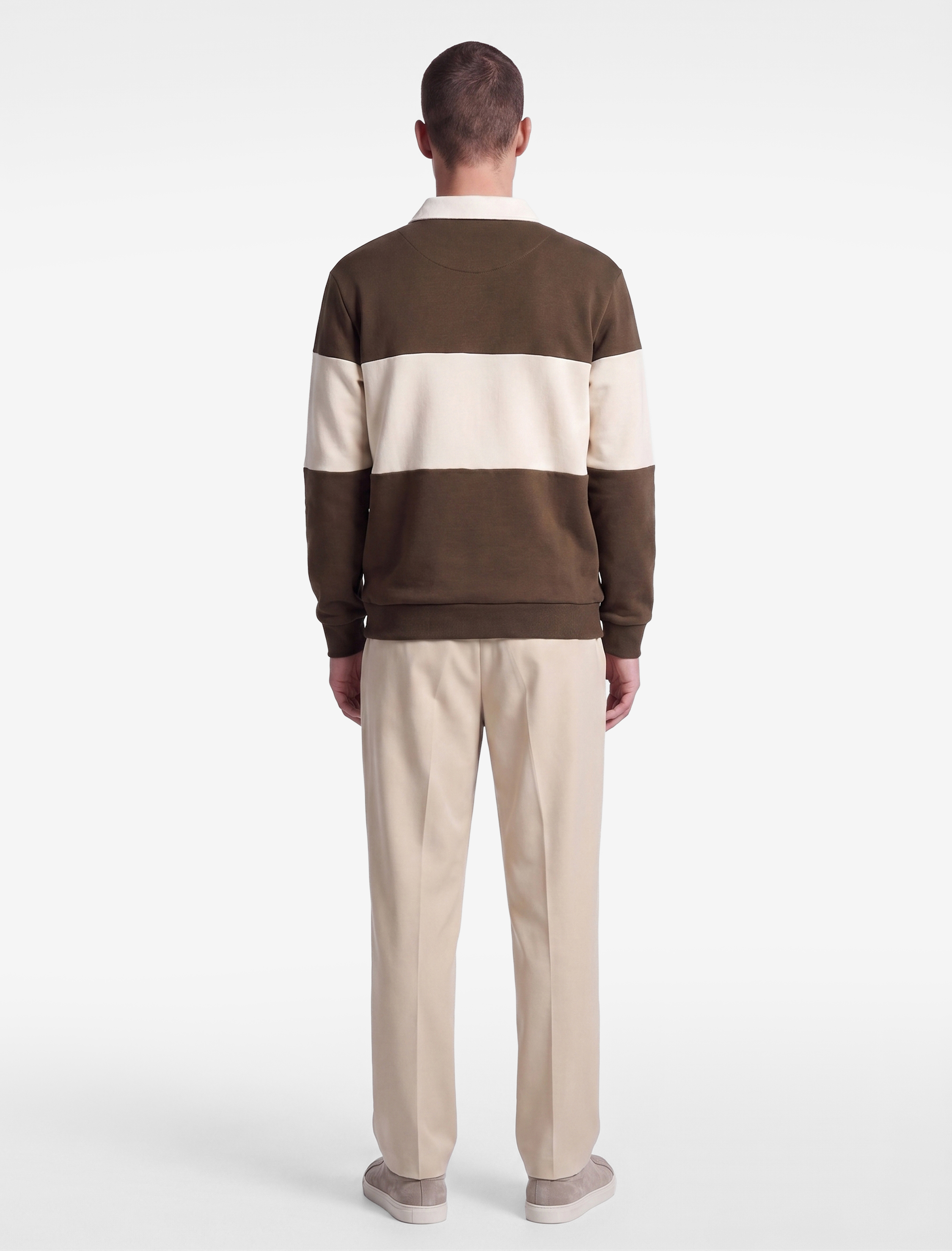   Renk Bloklu Nakışlı Polo Yaka Uzun Kollu Sweatshirt