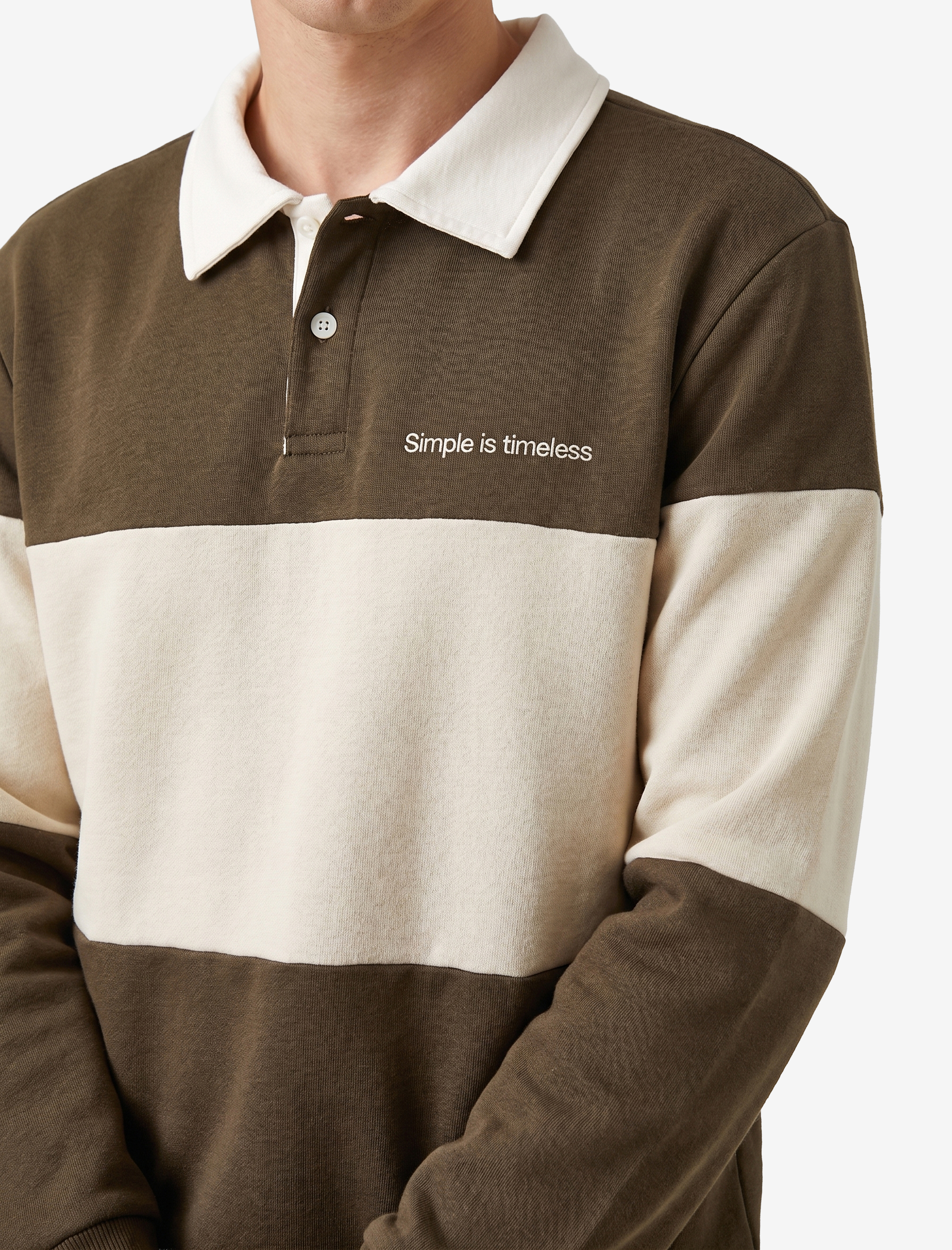   Renk Bloklu Nakışlı Polo Yaka Uzun Kollu Sweatshirt