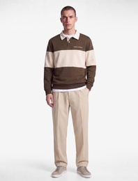 Renk Bloklu Nakışlı Polo Yaka Uzun Kollu Sweatshirt