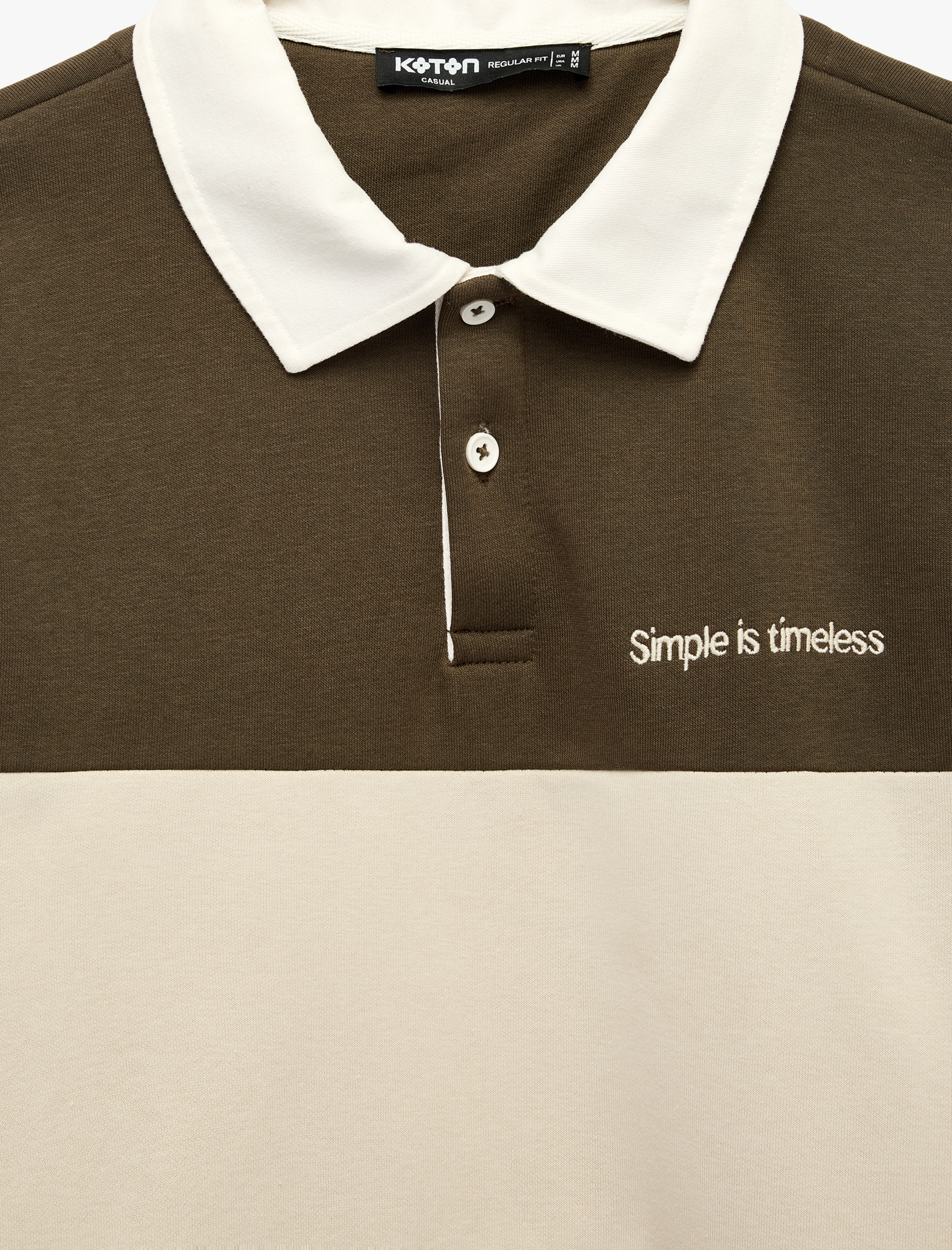   Renk Bloklu Nakışlı Polo Yaka Uzun Kollu Sweatshirt