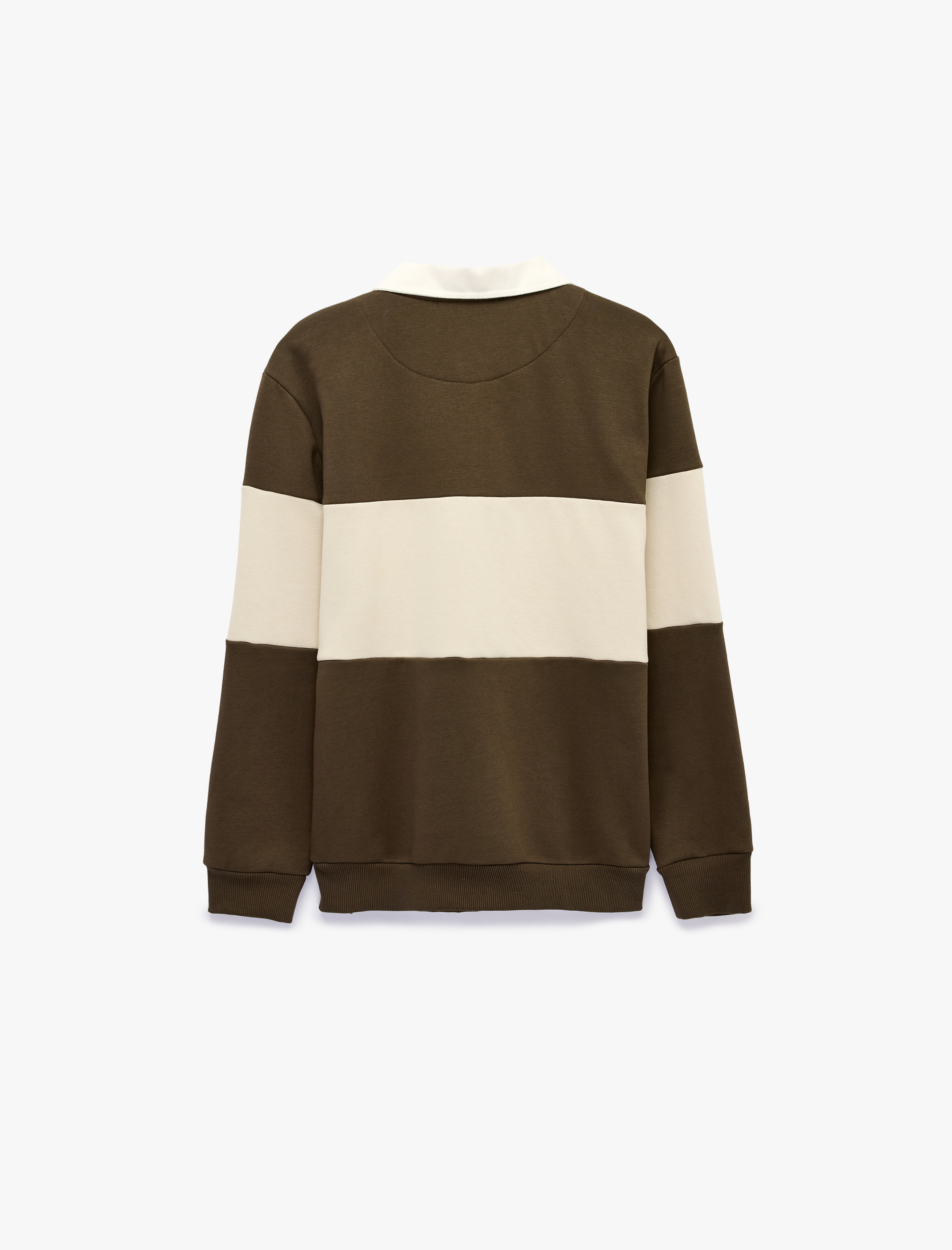   Renk Bloklu Nakışlı Polo Yaka Uzun Kollu Sweatshirt