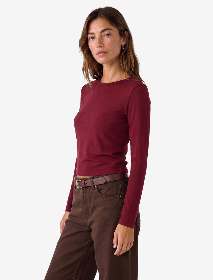  Viskon Slim Fit Uzun Kollu Bisiklet Yaka Tişört