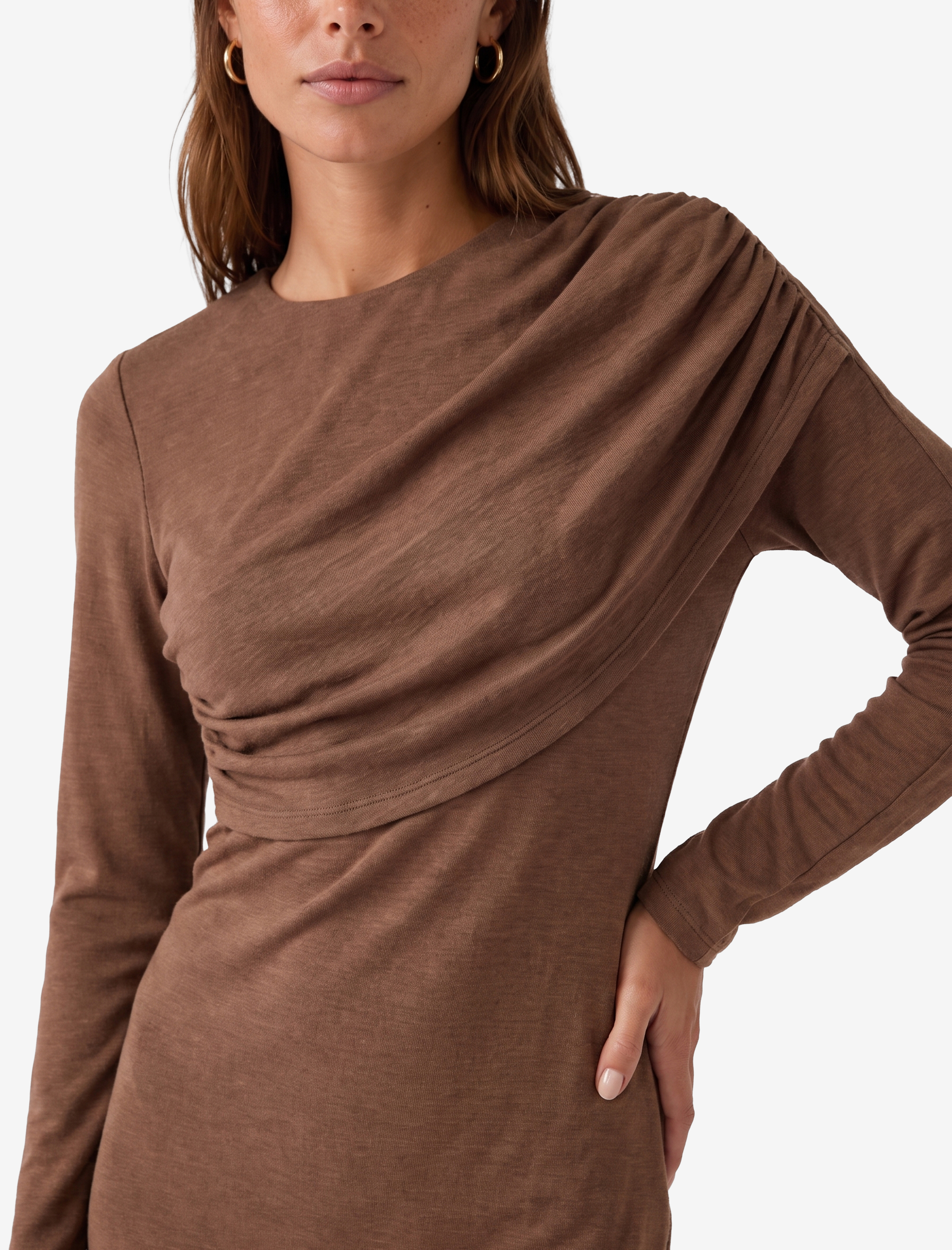   Koyun Yünü Karışımlı Slim Fit Uzun Kollu Drapeli Mini Elbise