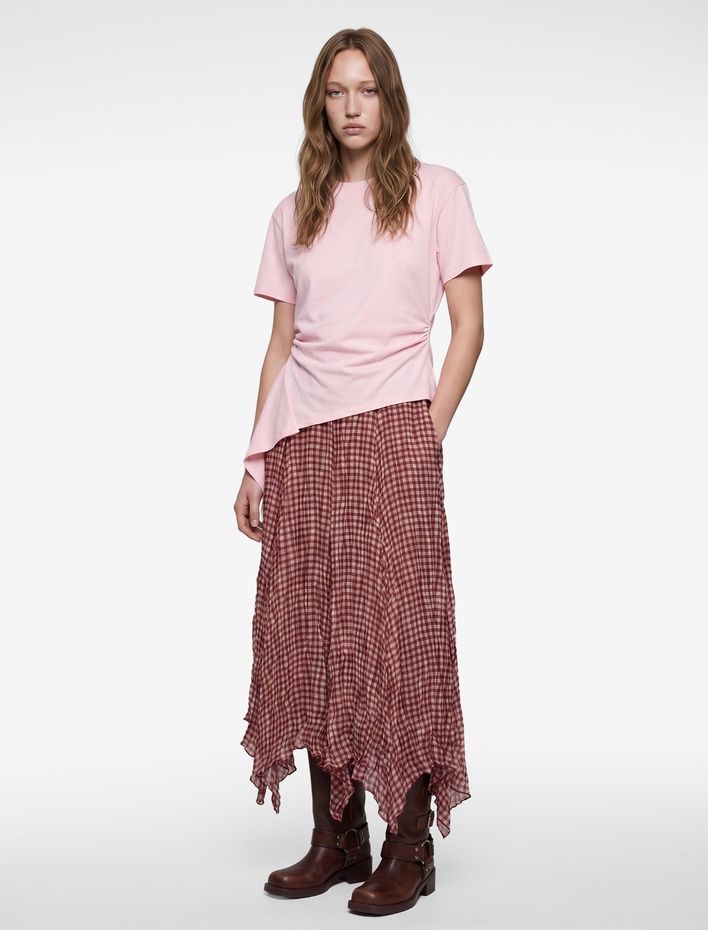  Modal Kumaş Slim Fit Bisiklet Yaka Kısa Kollu Asimetrik Tişört