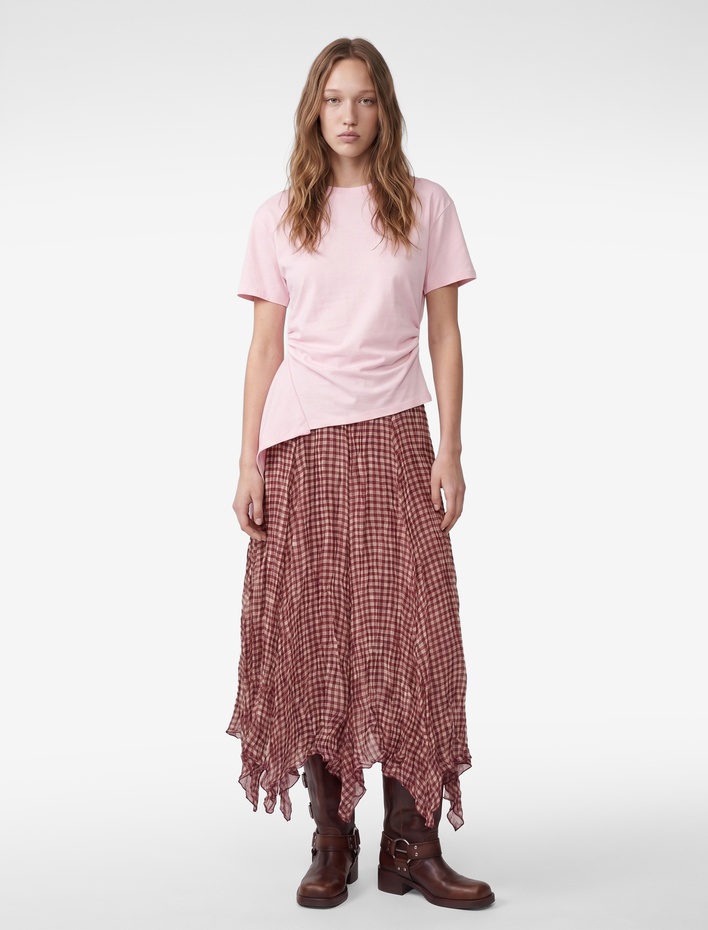  Modal Kumaş Slim Fit Bisiklet Yaka Kısa Kollu Asimetrik Tişört