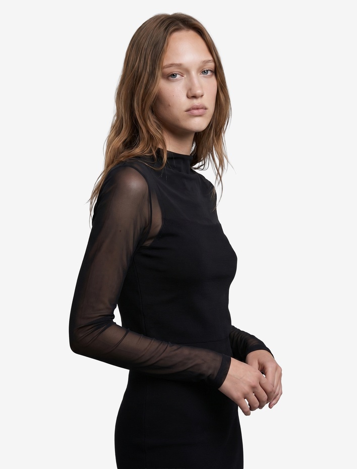  Slim Fit Dik Yaka Kolsuz Tül Detaylı Bluz