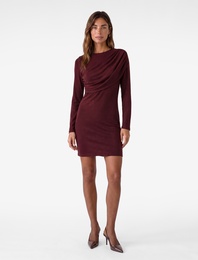 Koyun Yünü Karışımlı Slim Fit Uzun Kollu Drapeli Mini Elbise