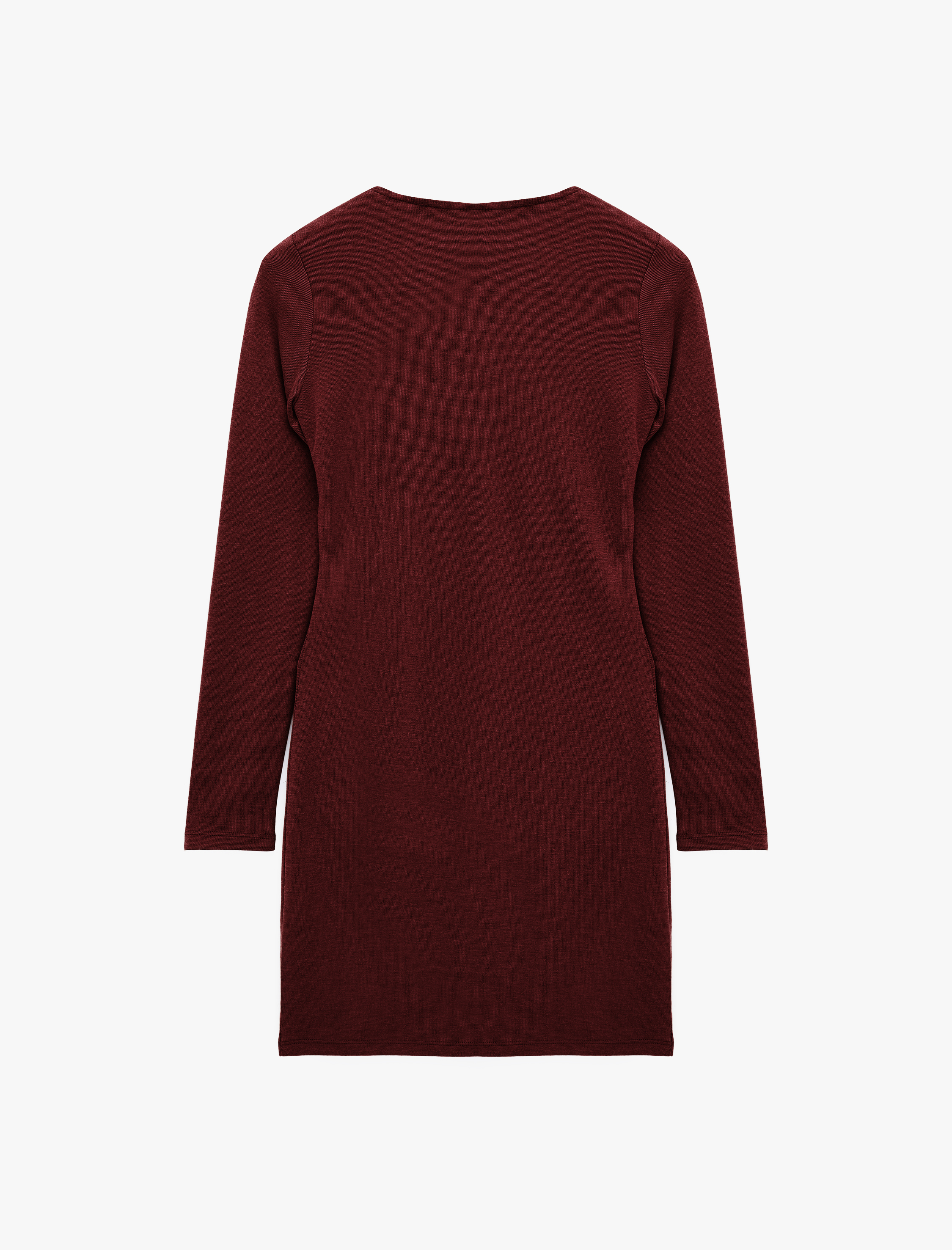   Koyun Yünü Karışımlı Slim Fit Uzun Kollu Drapeli Mini Elbise