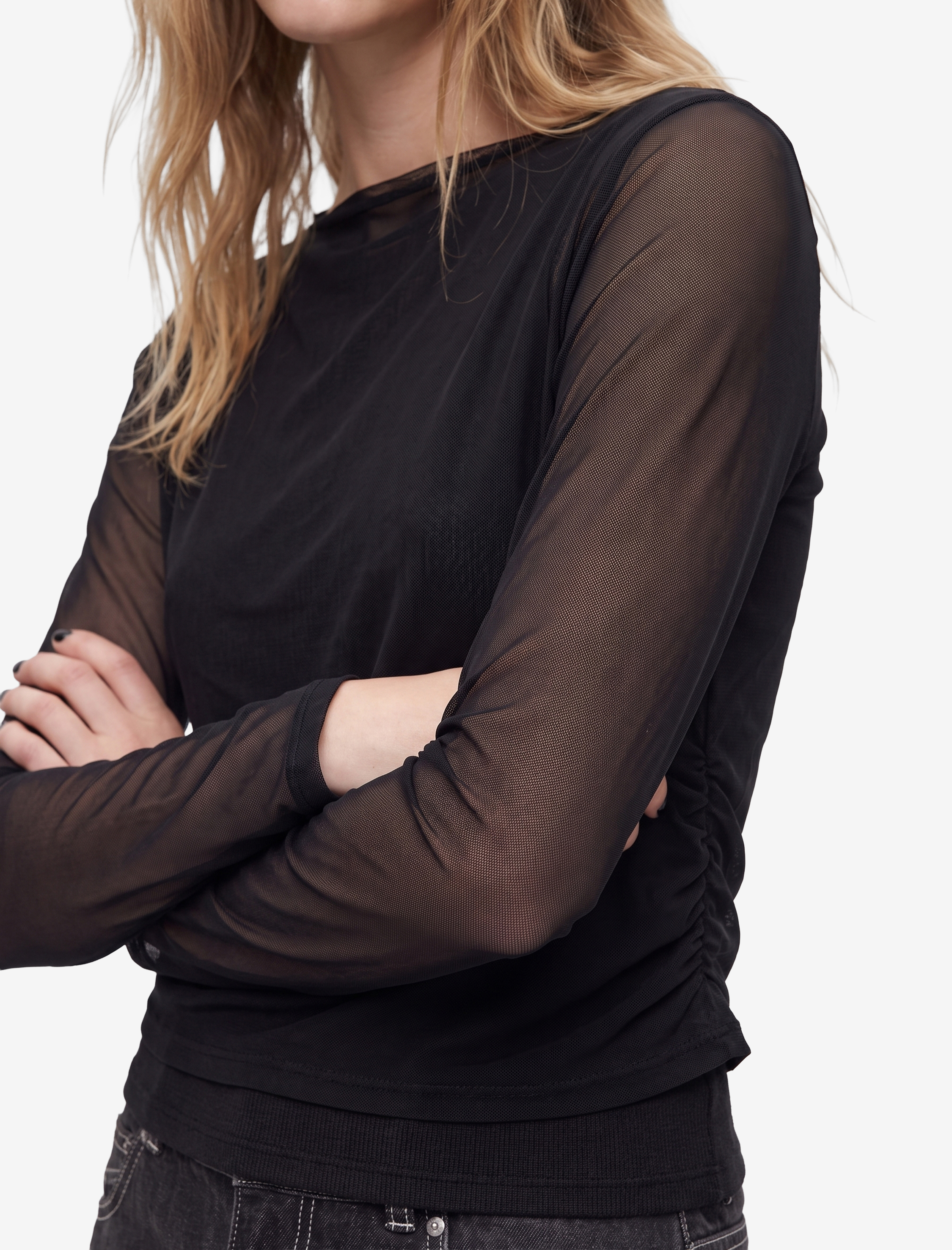   Slim Fit Dik Yaka Kolsuz Tül Detaylı İkili Pelerin Bluz