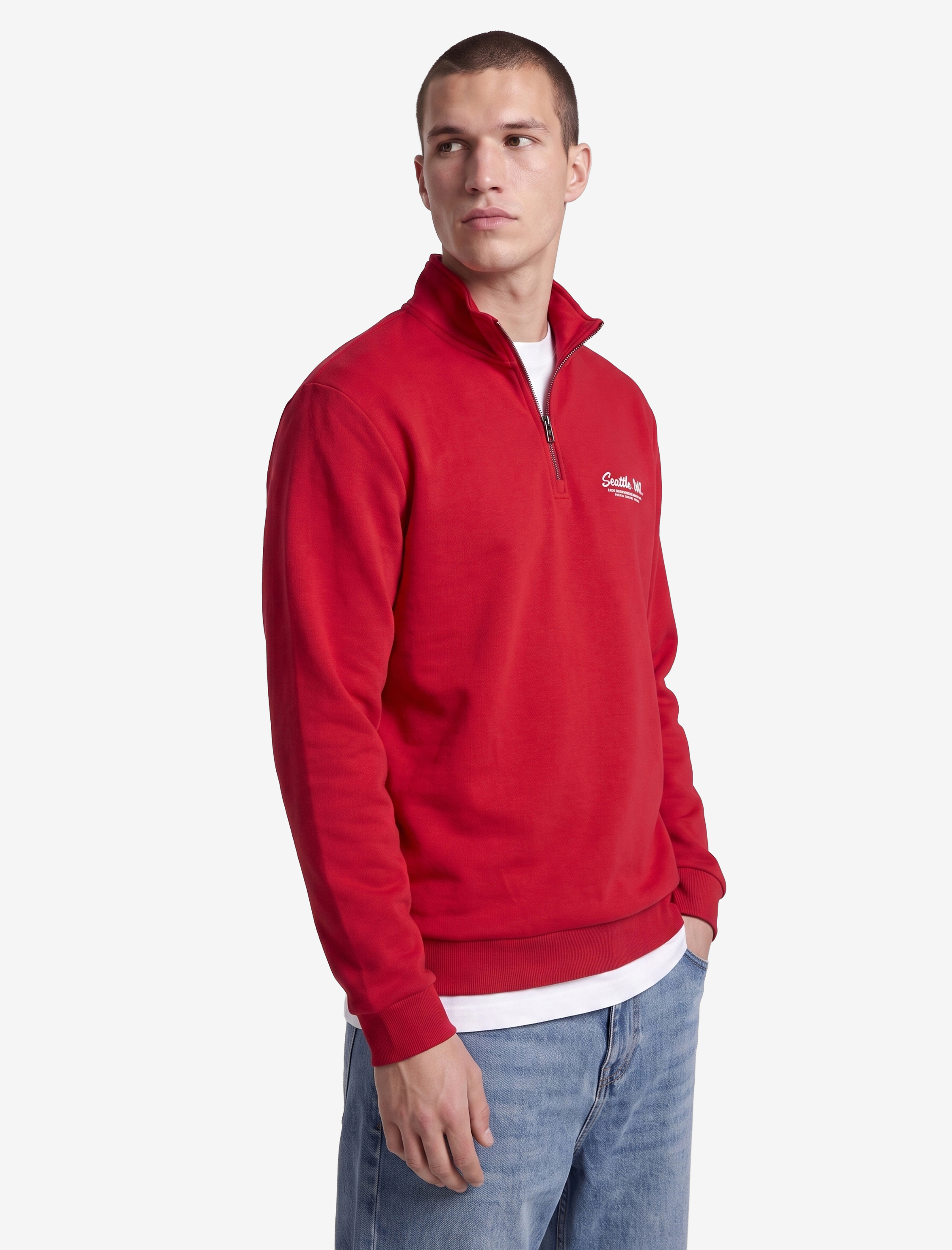   Pamuklu Uzun Kollu Baskılı Yarım Fermuarlı Sweatshirt