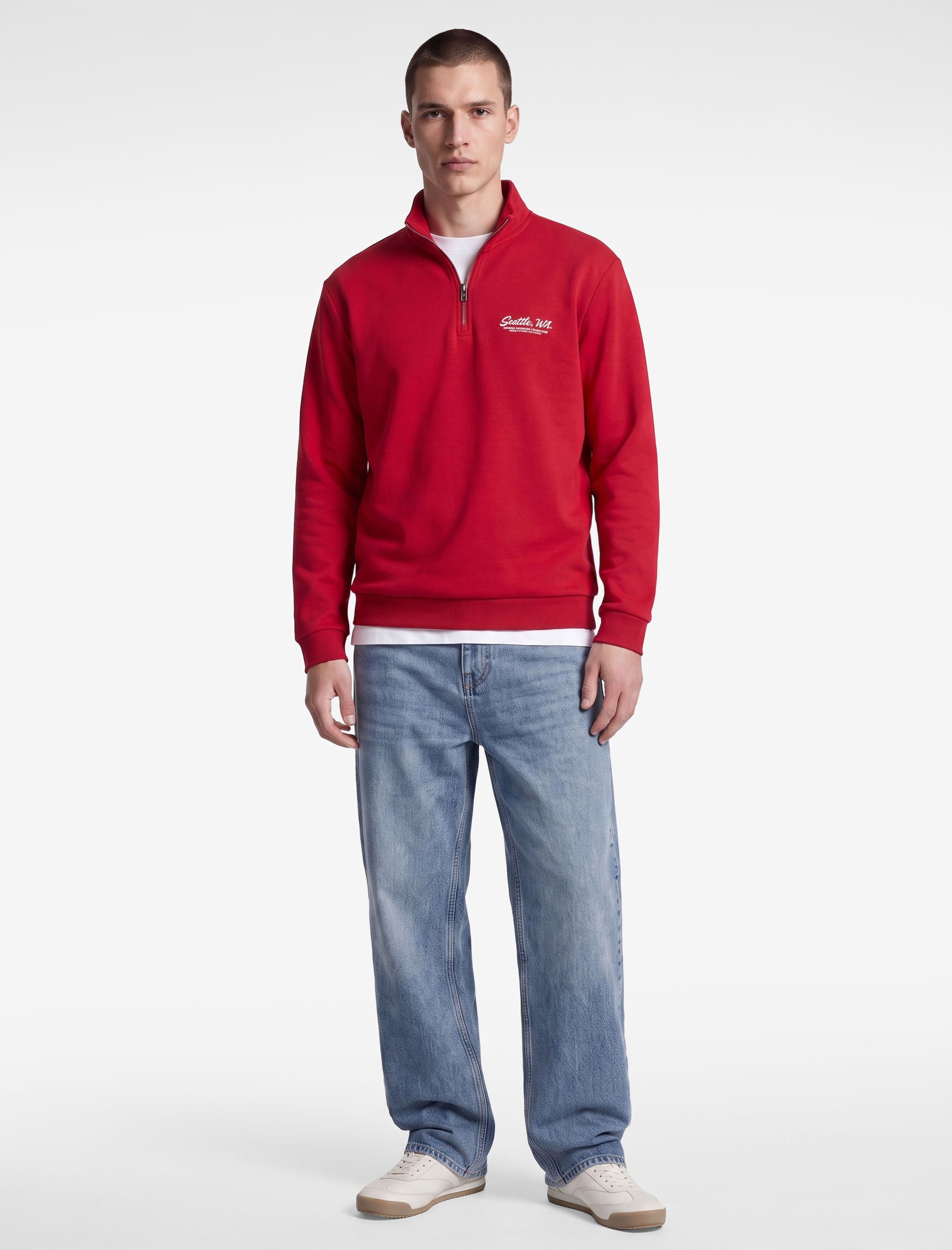   Pamuklu Uzun Kollu Baskılı Yarım Fermuarlı Sweatshirt