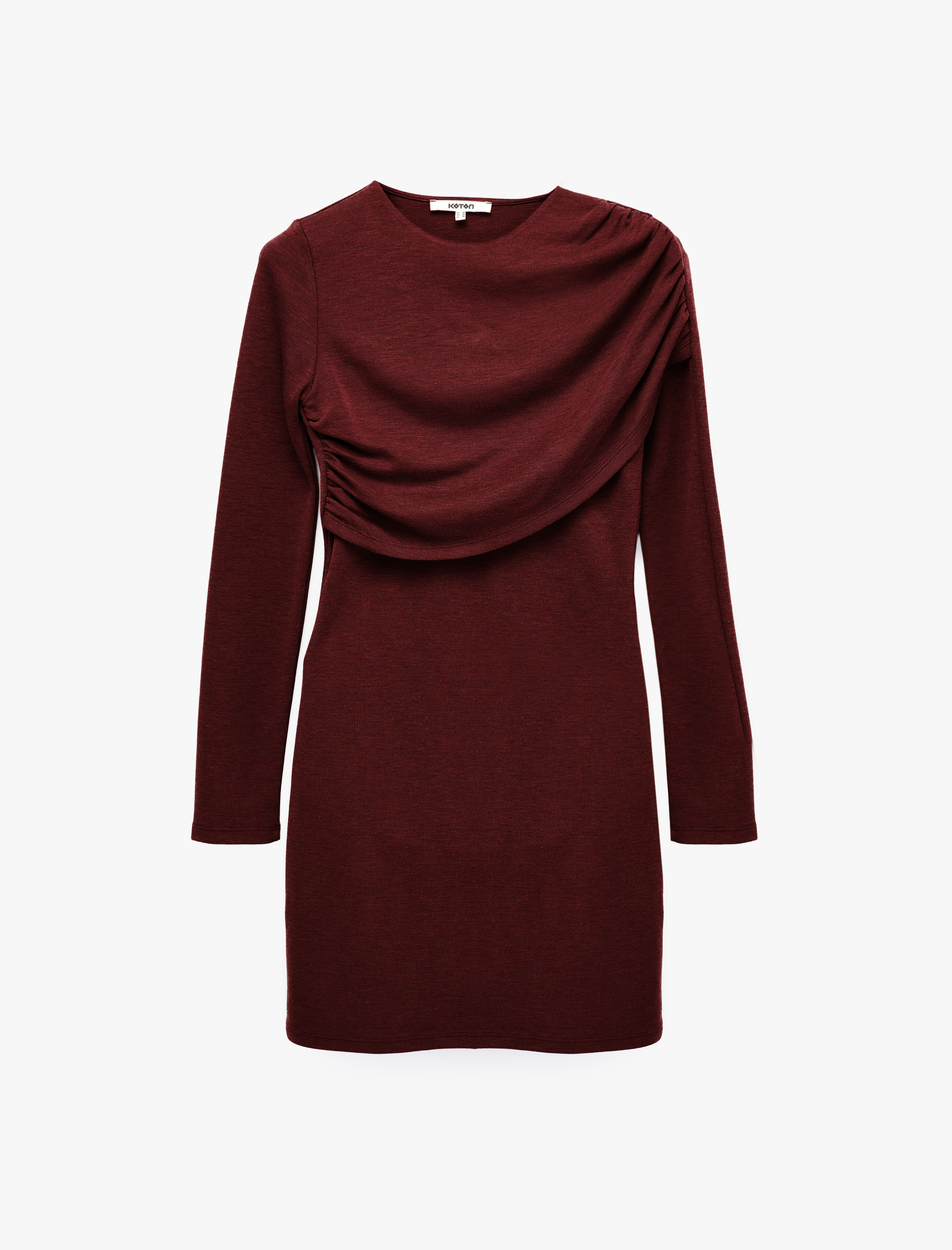   Koyun Yünü Karışımlı Slim Fit Uzun Kollu Drapeli Mini Elbise