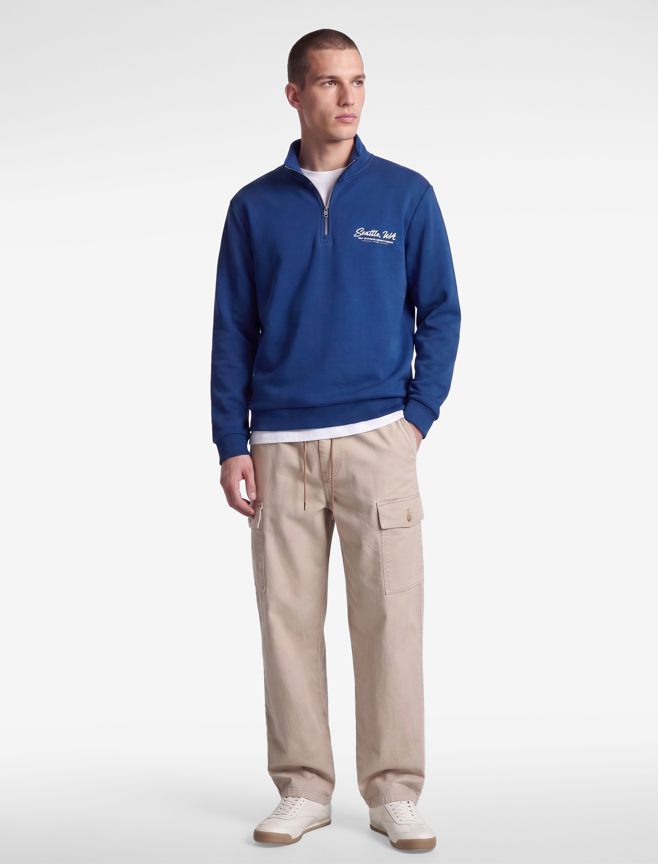   Pamuklu Uzun Kollu Baskılı Yarım Fermuarlı Sweatshirt