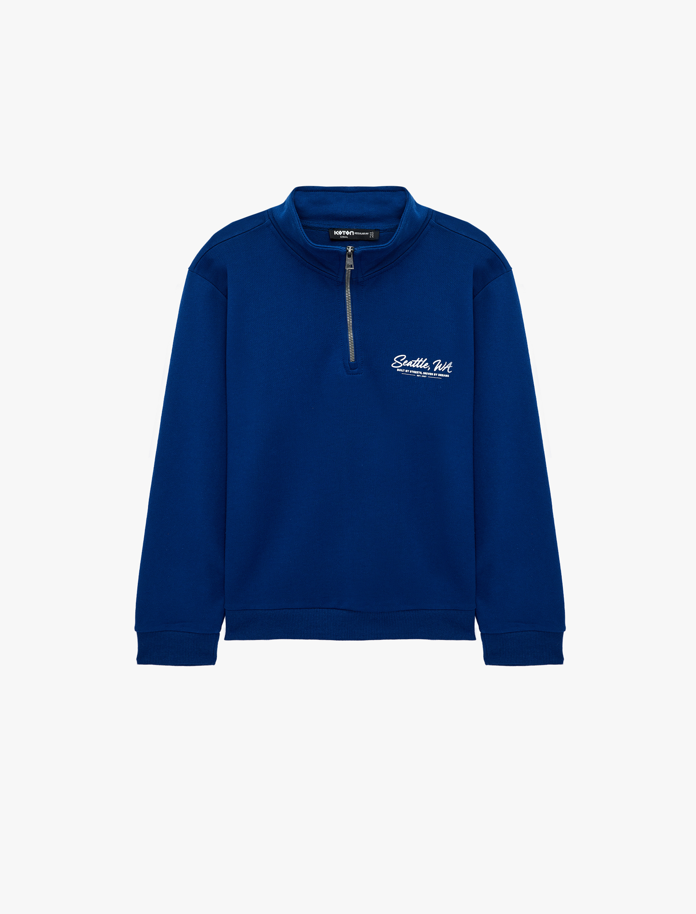   Pamuklu Uzun Kollu Baskılı Yarım Fermuarlı Sweatshirt
