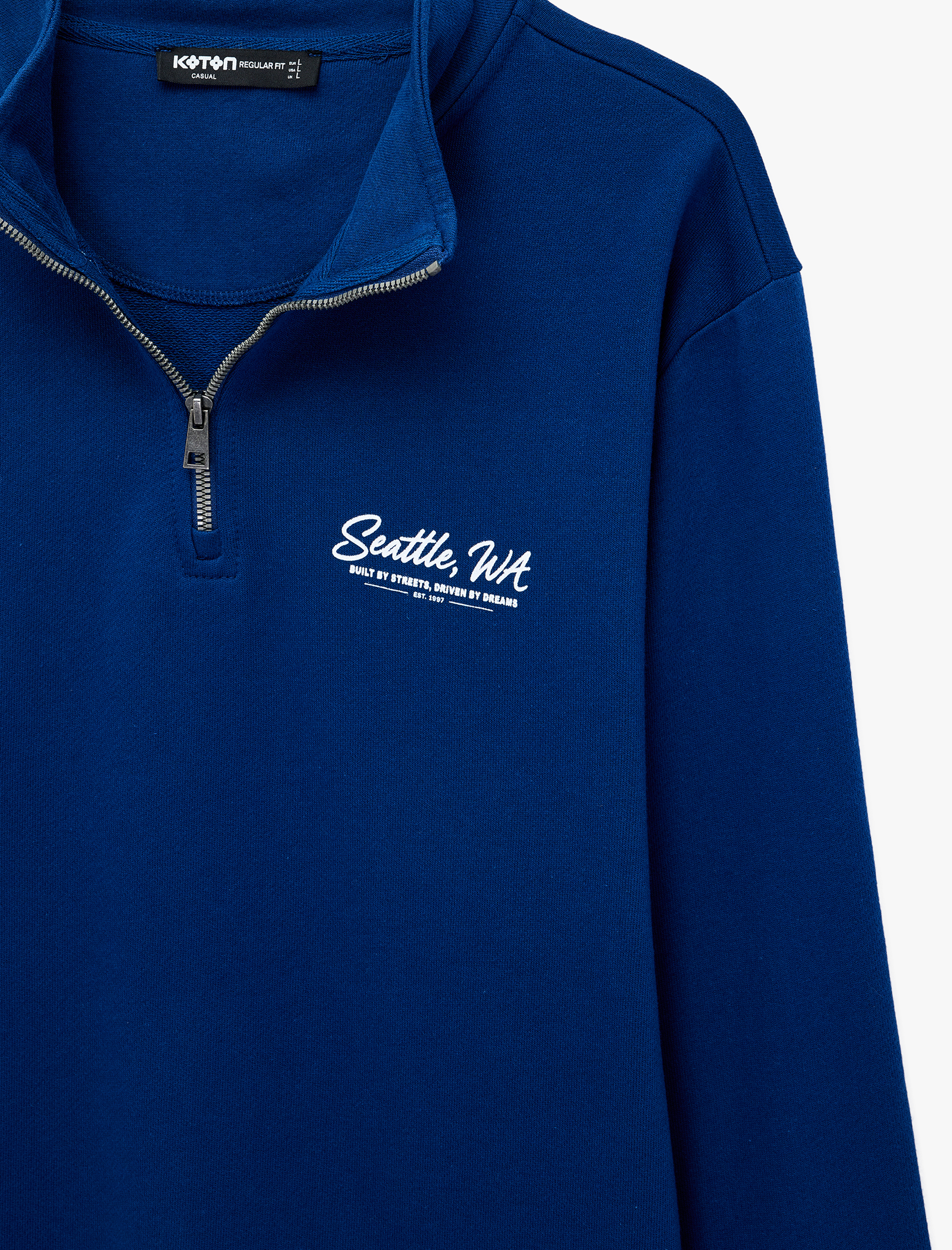   Pamuklu Uzun Kollu Baskılı Yarım Fermuarlı Sweatshirt
