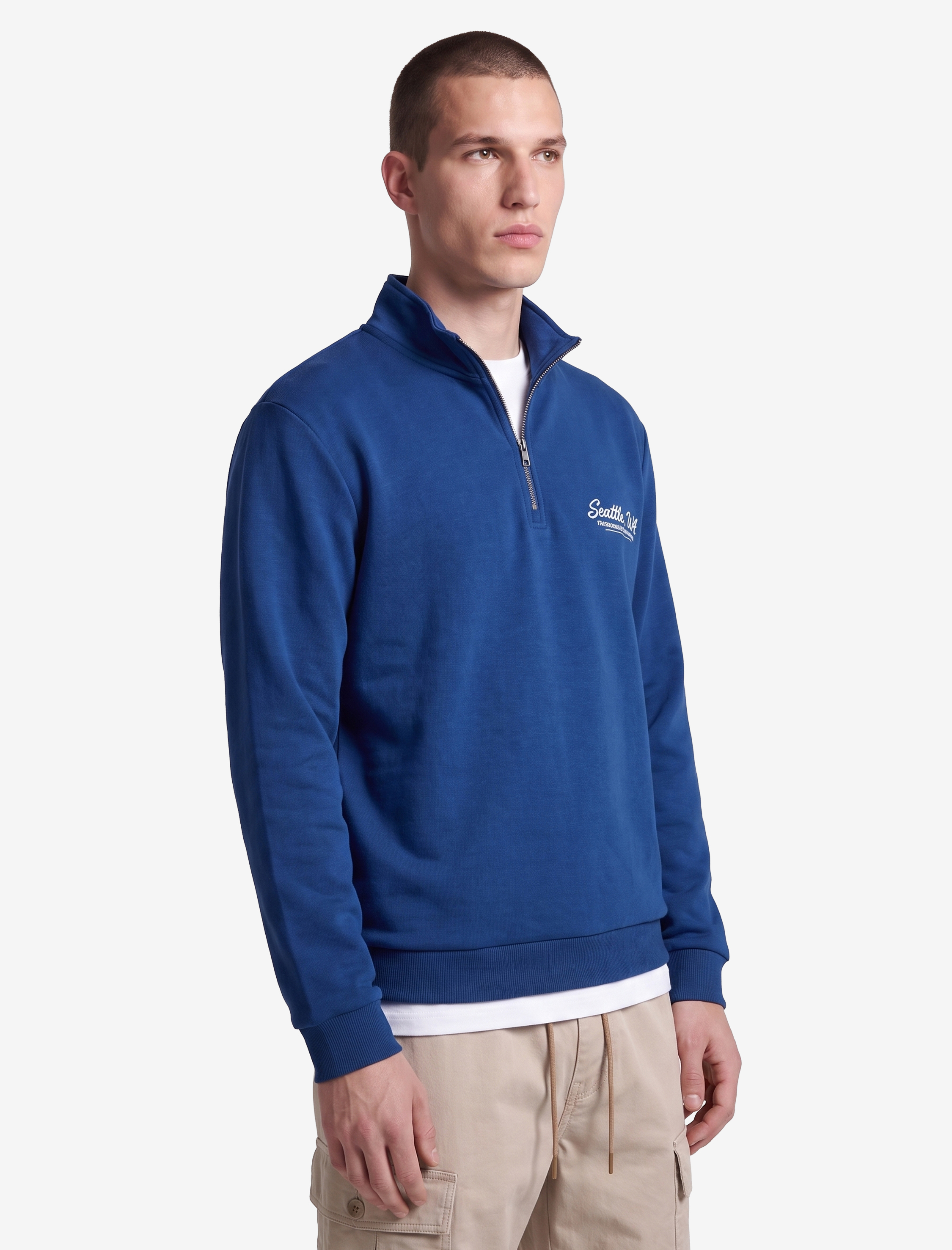   Pamuklu Uzun Kollu Baskılı Yarım Fermuarlı Sweatshirt