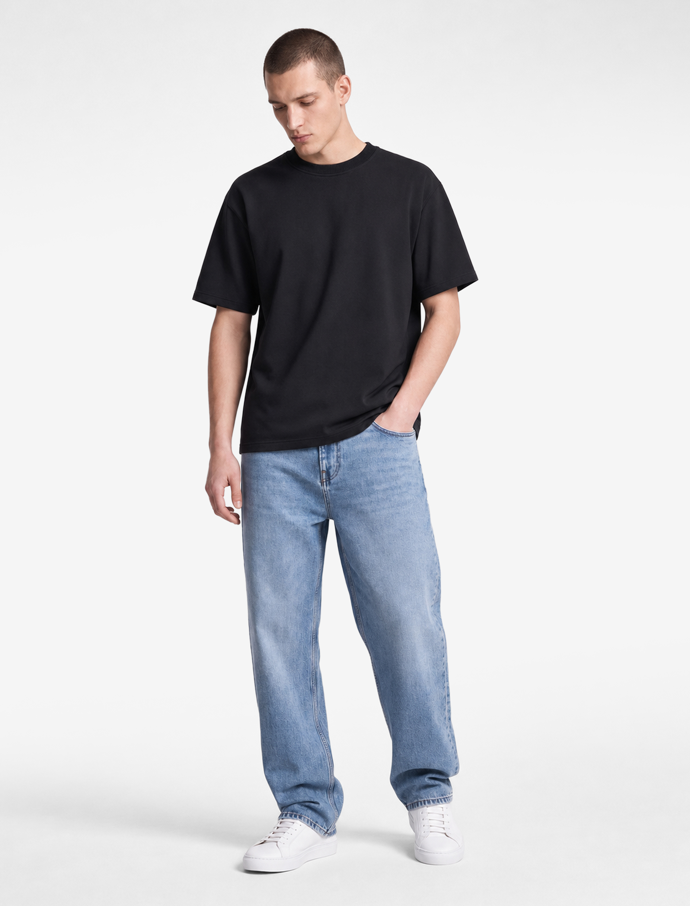   Kısa Kollu Bisiklet Yaka Basic Oversize Tişört