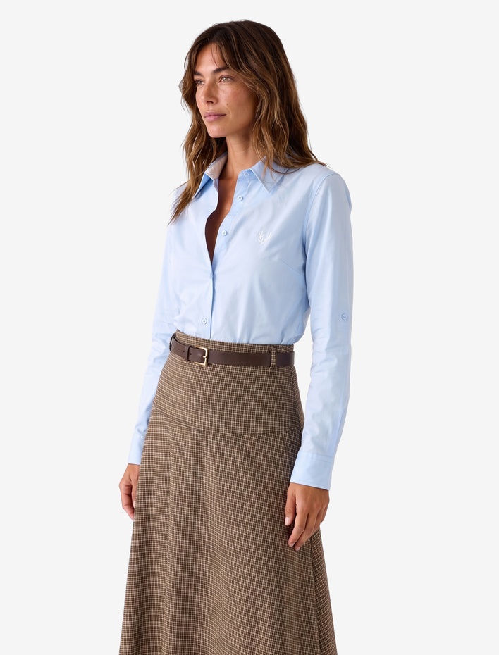  Pamuklu Slim Fit Nakış Detaylı Uzun Kollu Poplin Gömlek