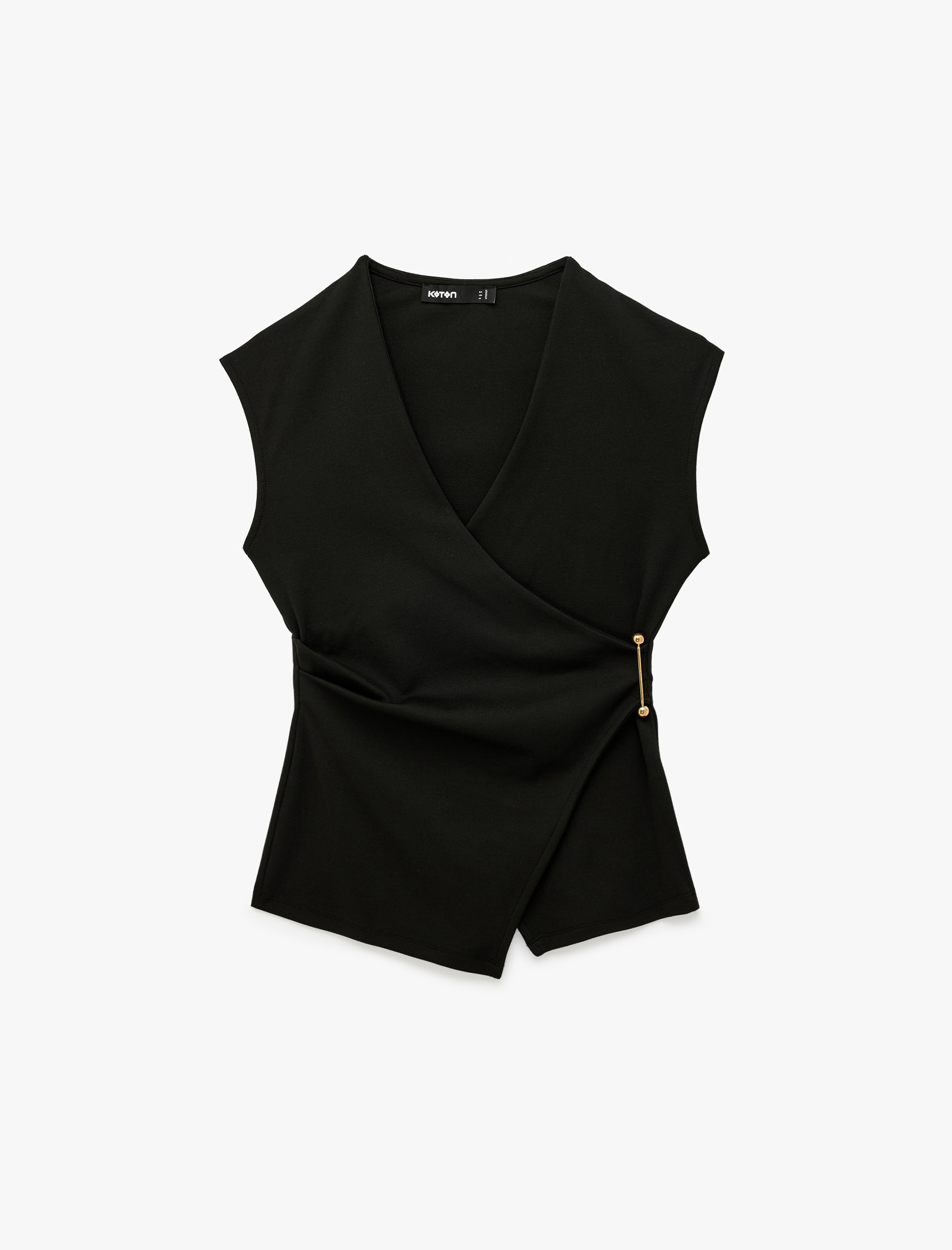   Slim Fit Metal Aksesuarlı V Yaka Kruvaze Yelek