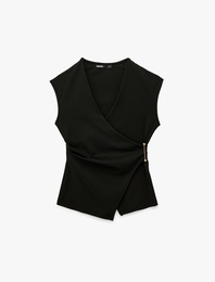 Slim Fit Metal Aksesuarlı V Yaka Kruvaze Yelek