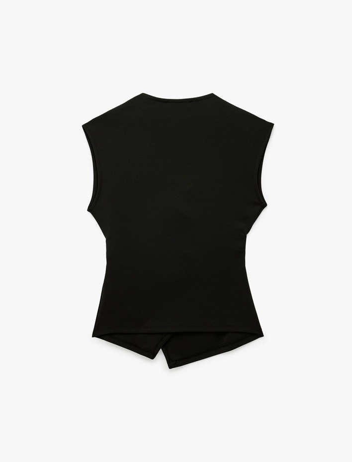  Slim Fit Metal Aksesuarlı V Yaka Kruvaze Yelek
