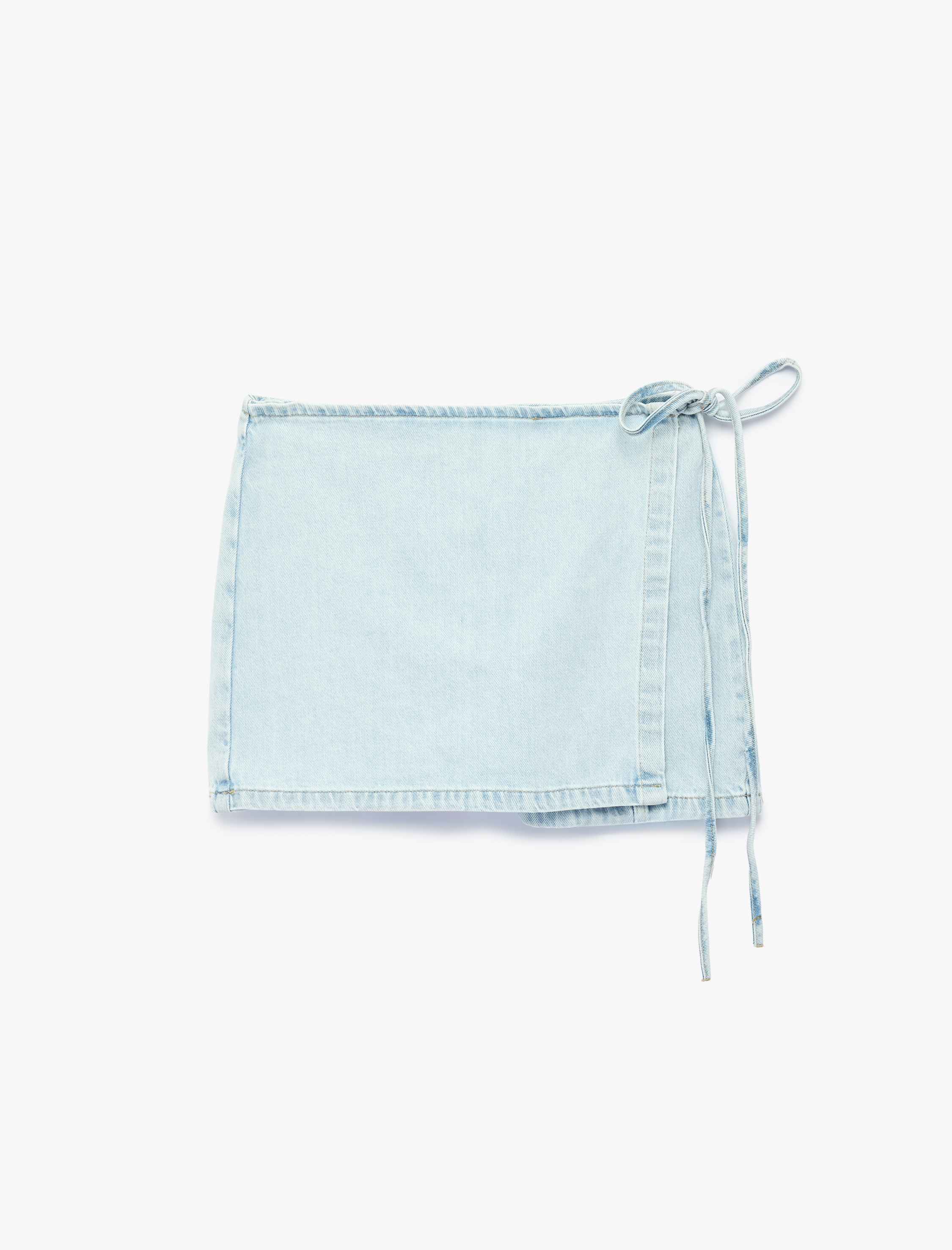   Rahat Kalıp Bağlama Detaylı Pamuklu Mini Denim Şort Etek