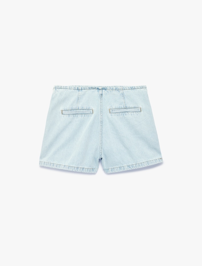  Rahat Kalıp Bağlama Detaylı Pamuklu Mini Denim Şort Etek