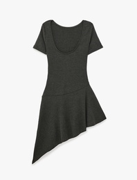 Slim Fit U Yaka Asimetrik Elbise
