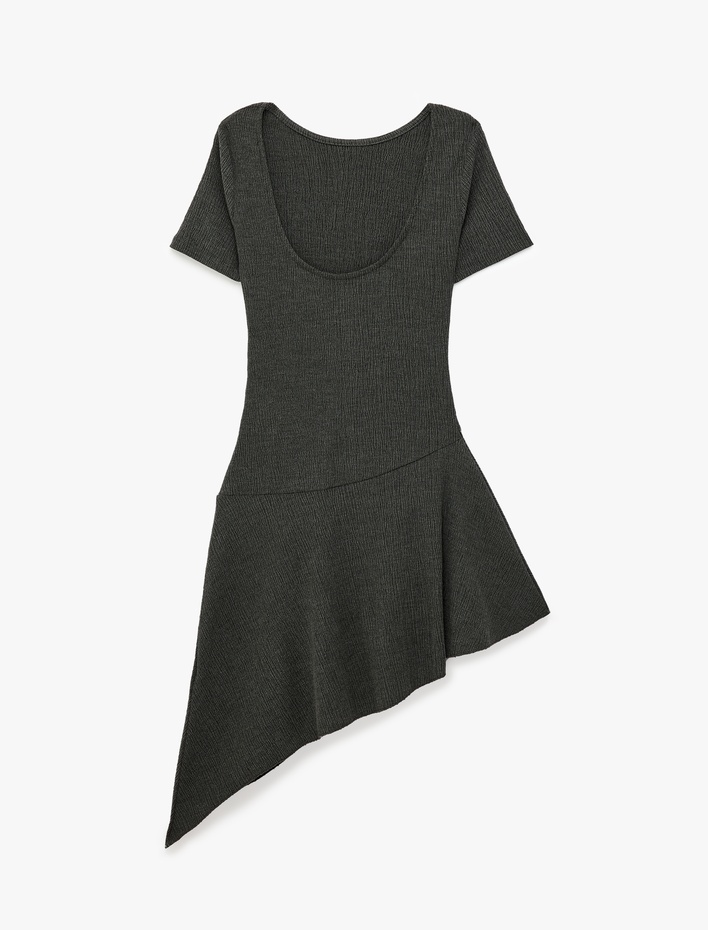  Slim Fit U Yaka Asimetrik Elbise