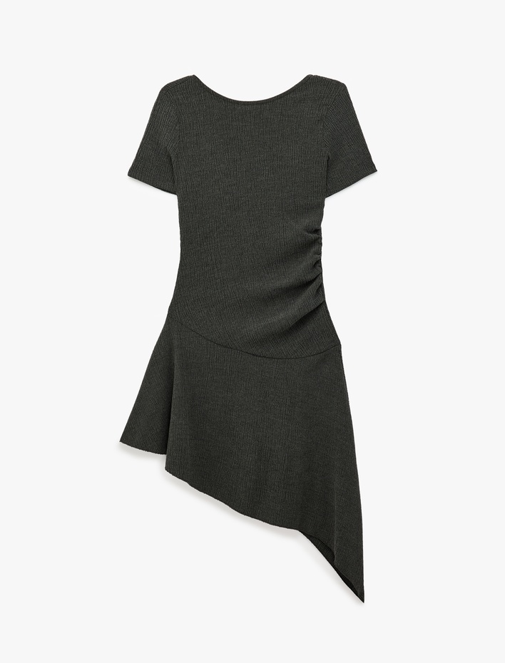  Slim Fit U Yaka Asimetrik Elbise