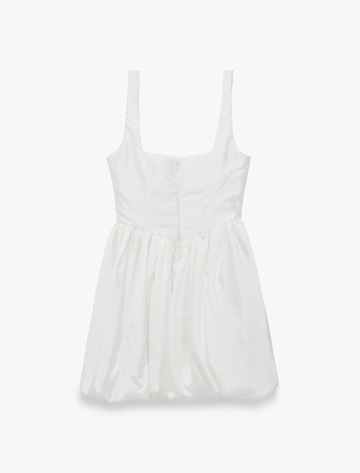  Koton X Sibil Çetinkaya - Askılı Kare Yaka Slim Fit Saten Mini Balon Elbise