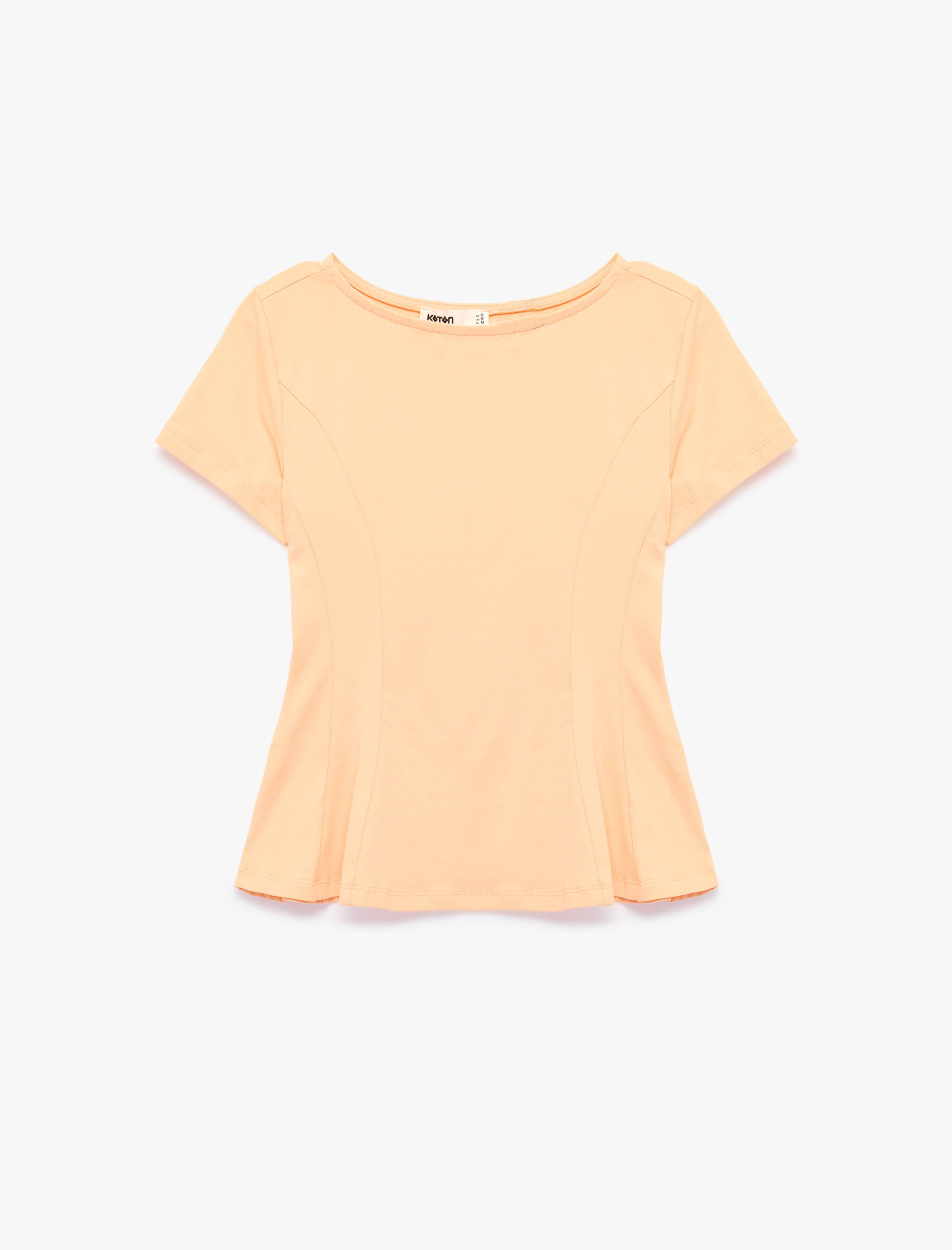   Pamuklu Bisiklet Yaka Kısa Kollu Peplum Tişört