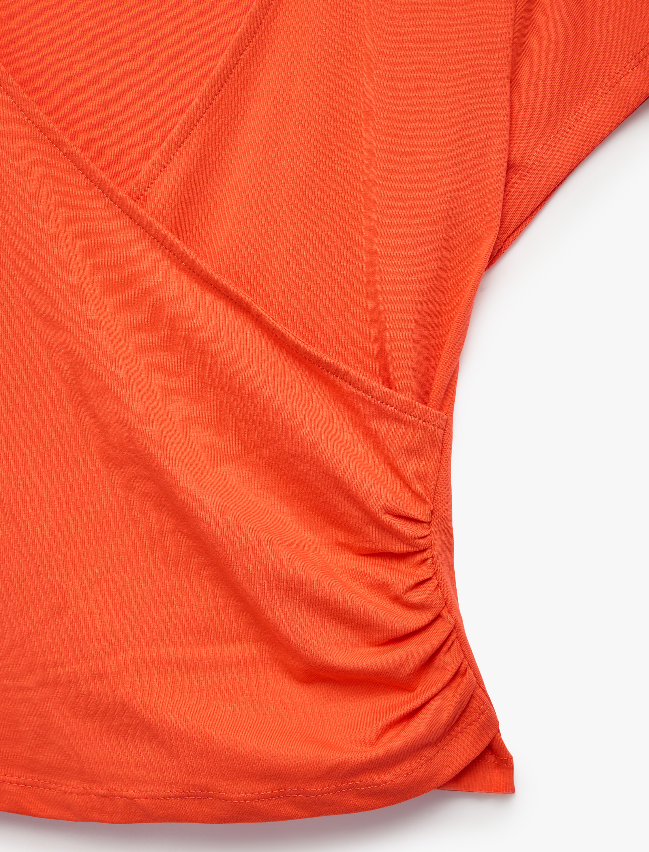   Pamuklu Slim Fit Drapeli Kısa Kollu V Yaka Kruvaze Tişört