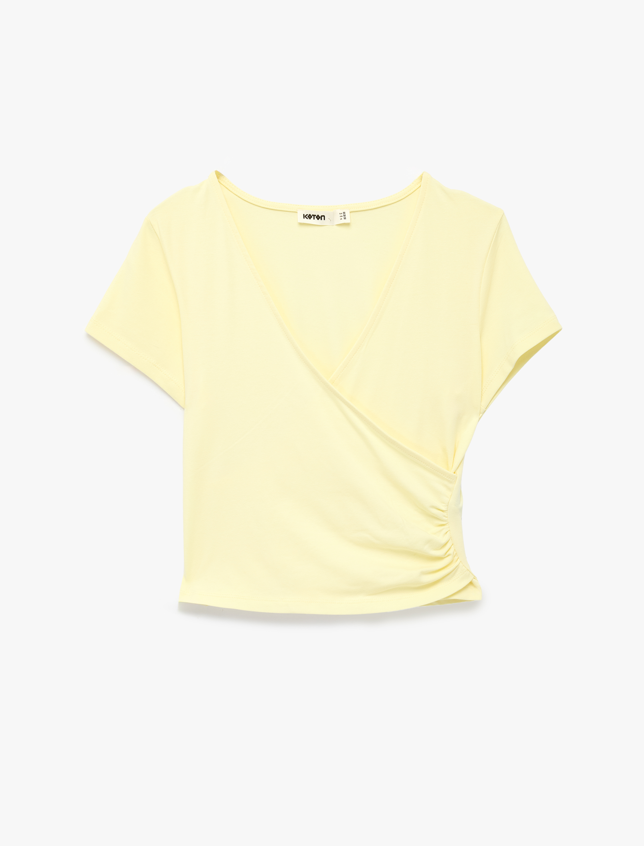   Pamuklu Slim Fit Drapeli Kısa Kollu V Yaka Kruvaze Tişört