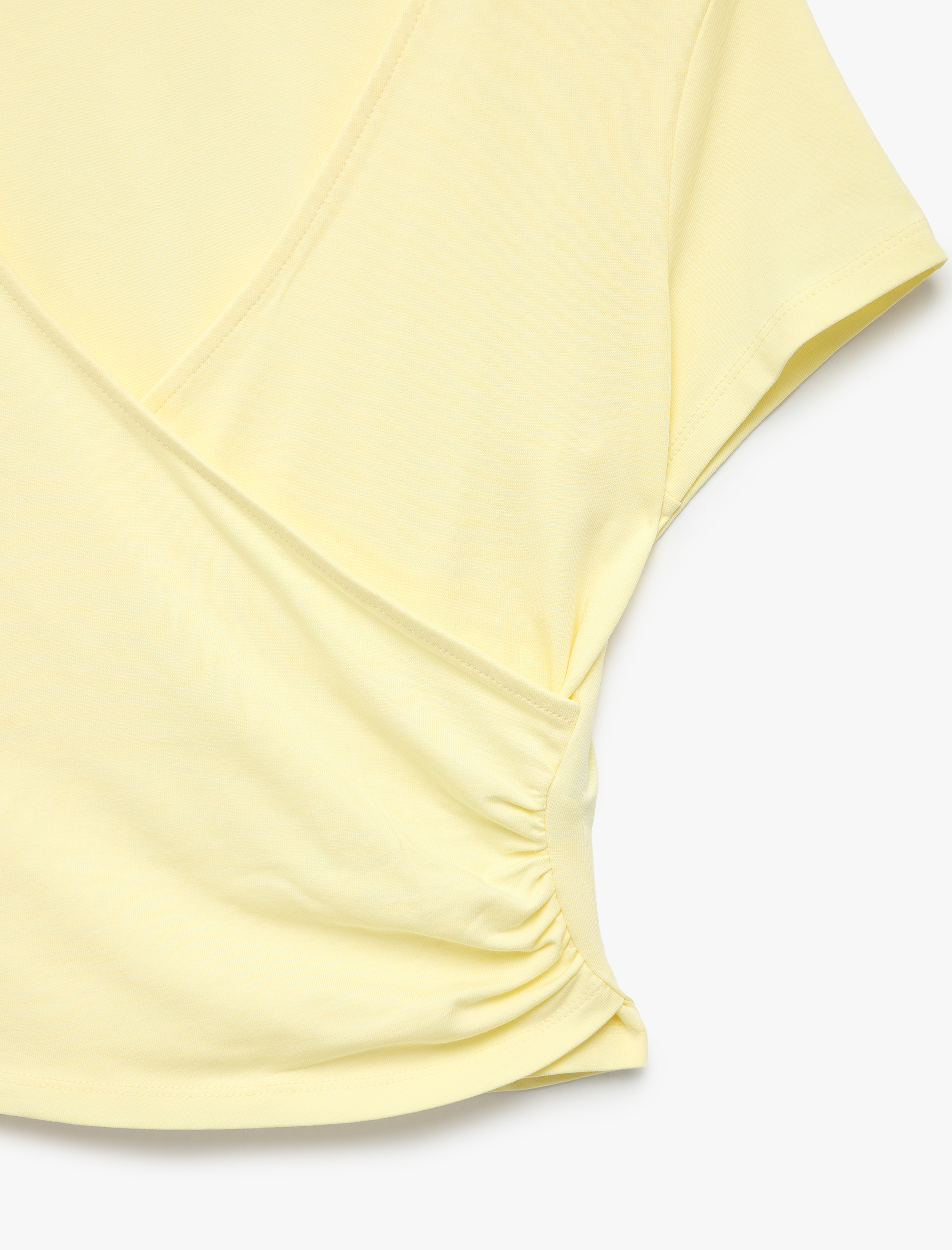   Pamuklu Slim Fit Drapeli Kısa Kollu V Yaka Kruvaze Tişört