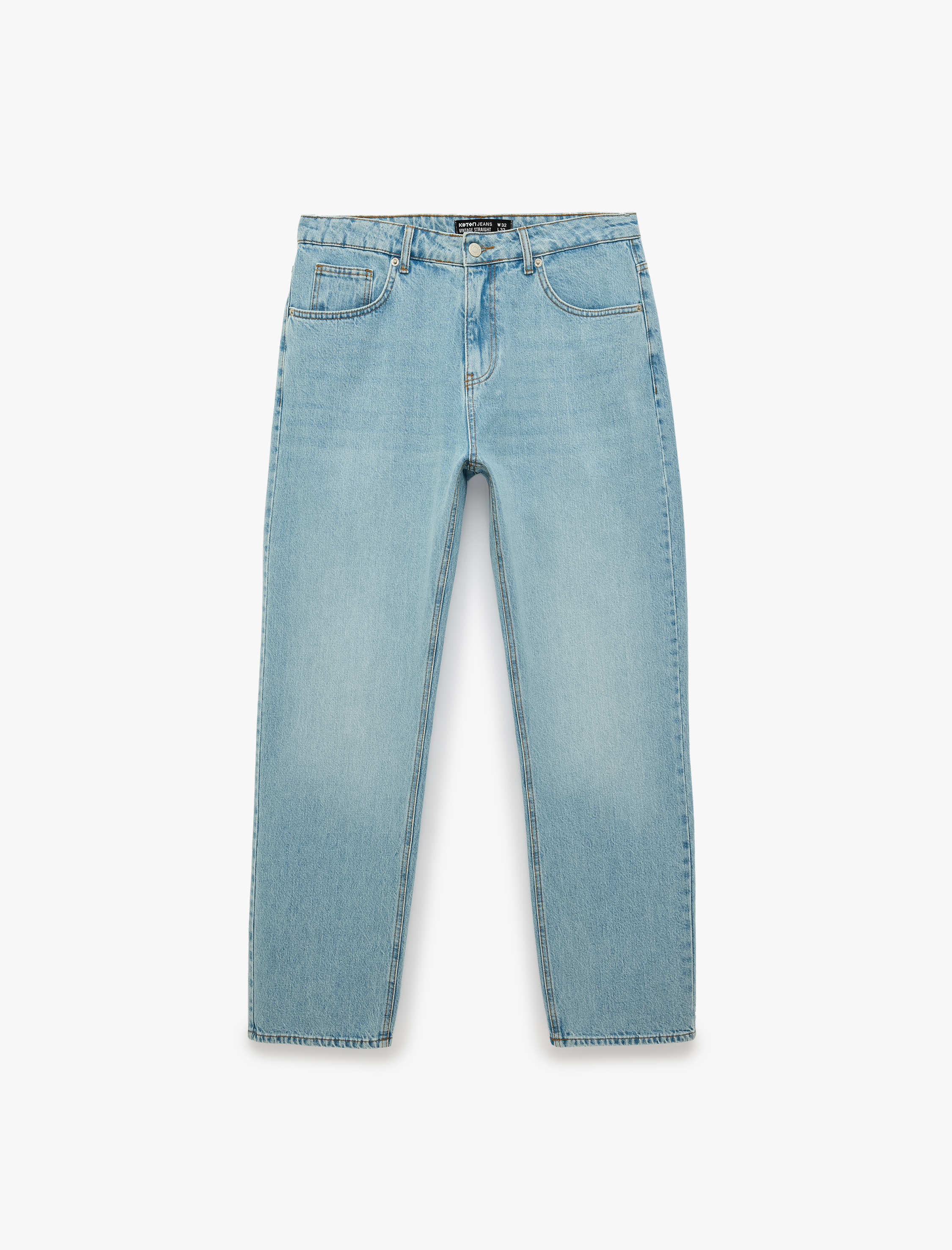   Düğmeli Cepli Vintage Straight Fit Jean Pantolon