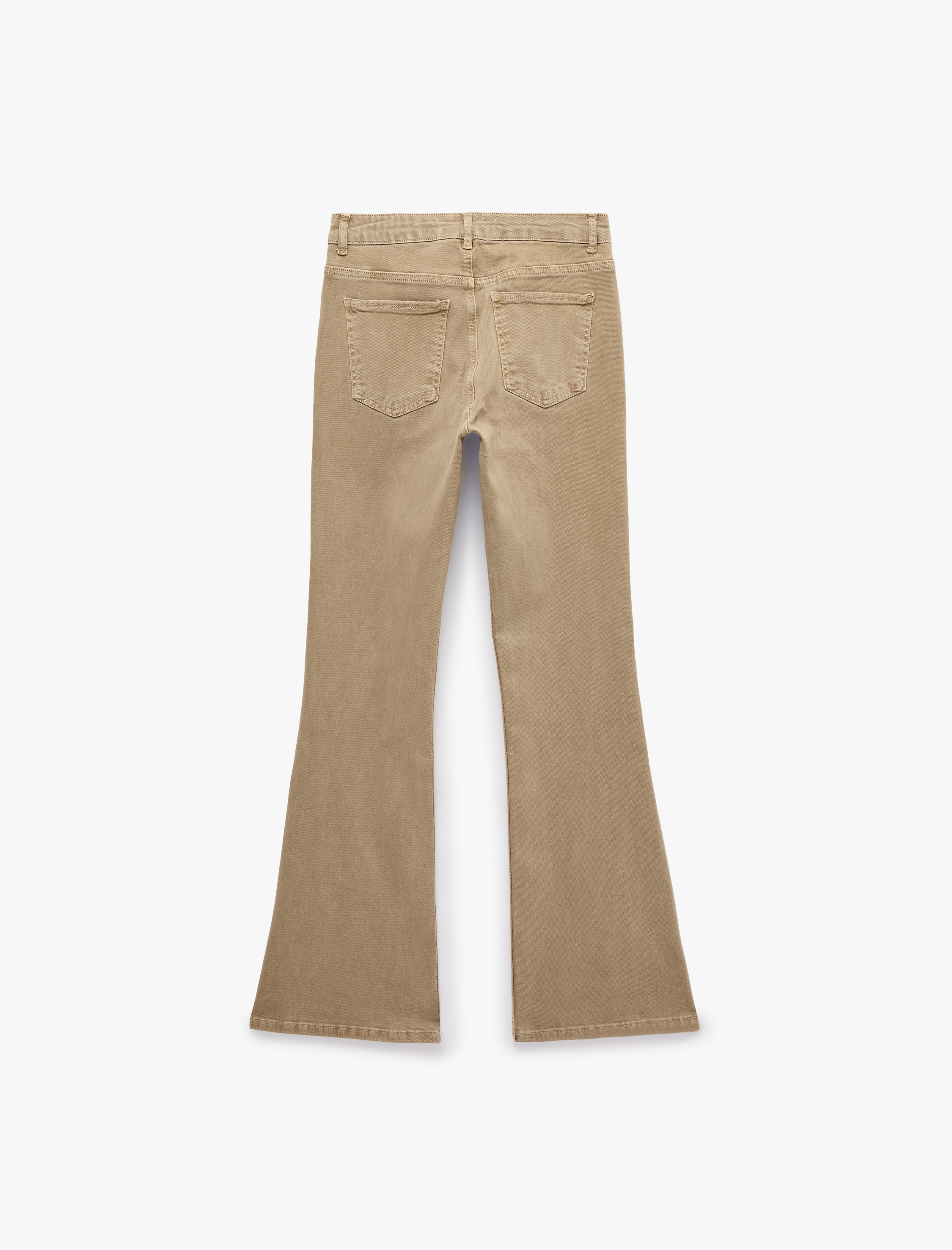   Pamuklu Dar Kesim Yüksek Bel Cepli Düğmeli İspanyol Paça Pantolon - Flare Jeans