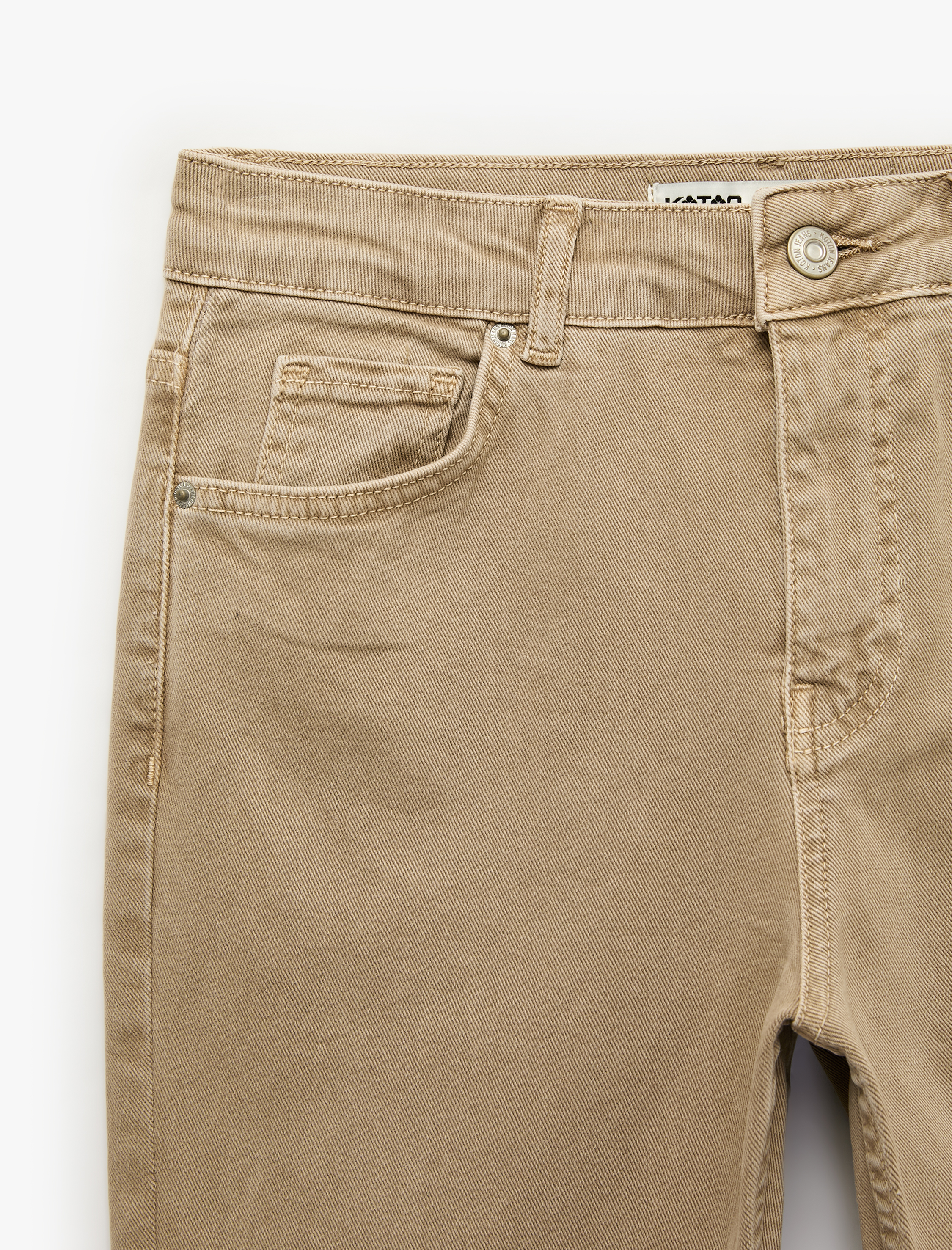   Pamuklu Dar Kesim Yüksek Bel Cepli Düğmeli İspanyol Paça Pantolon - Flare Jeans